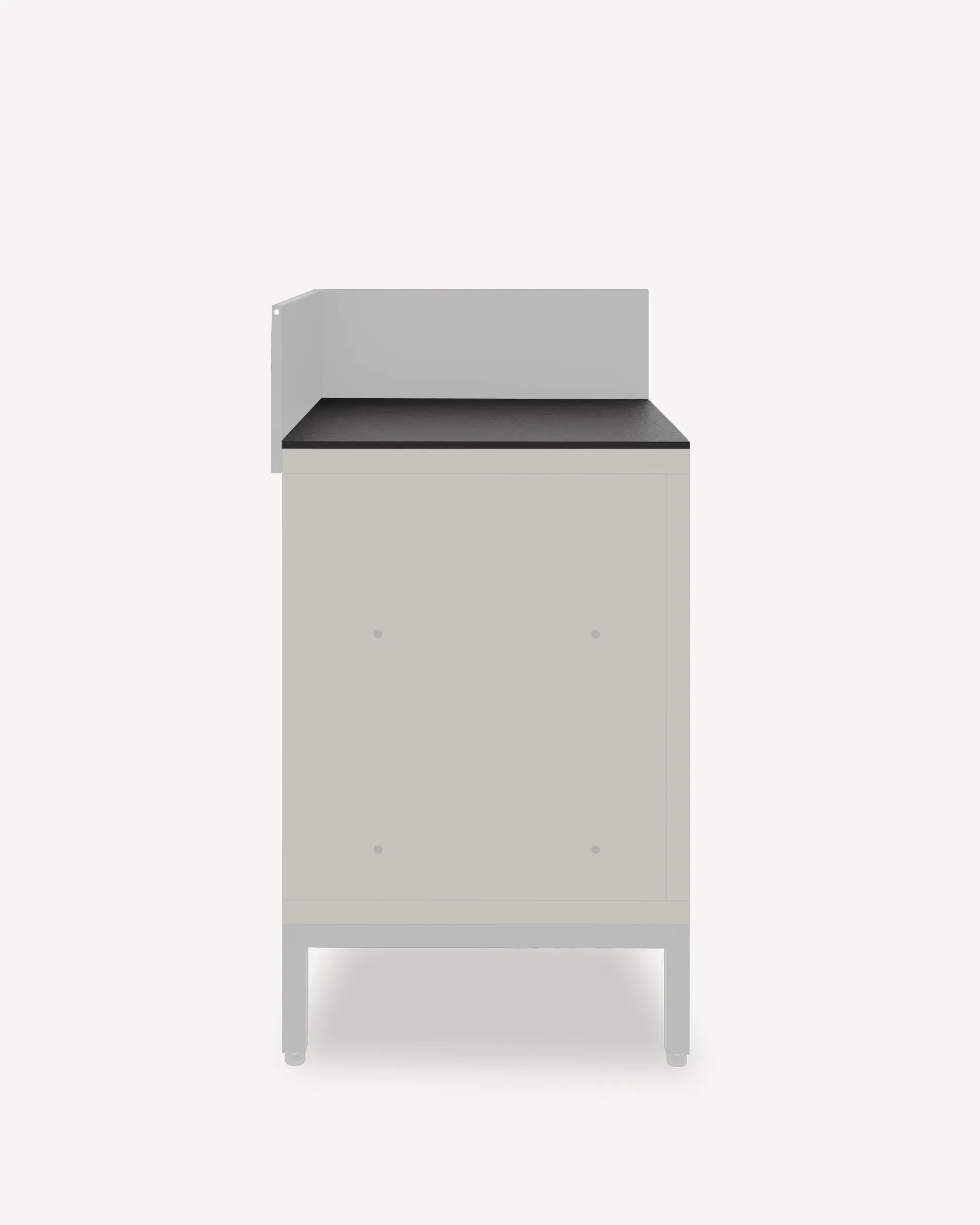PILOTIS corner unit with black top and grey front, packshot on white background
