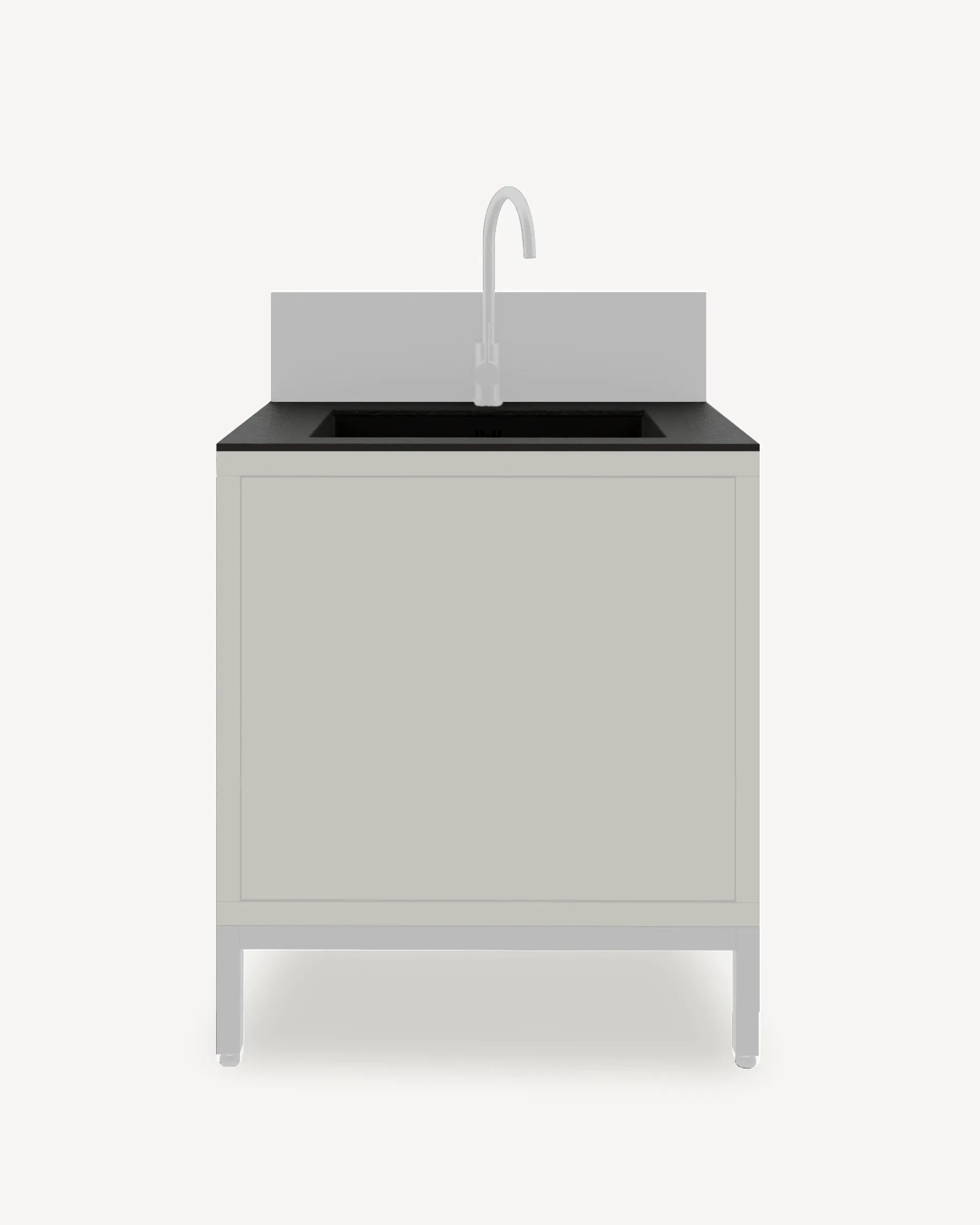 PILOTIS Sink Module Unit with Black Countertop, Grey Front, and Faucet, packshot on white background
