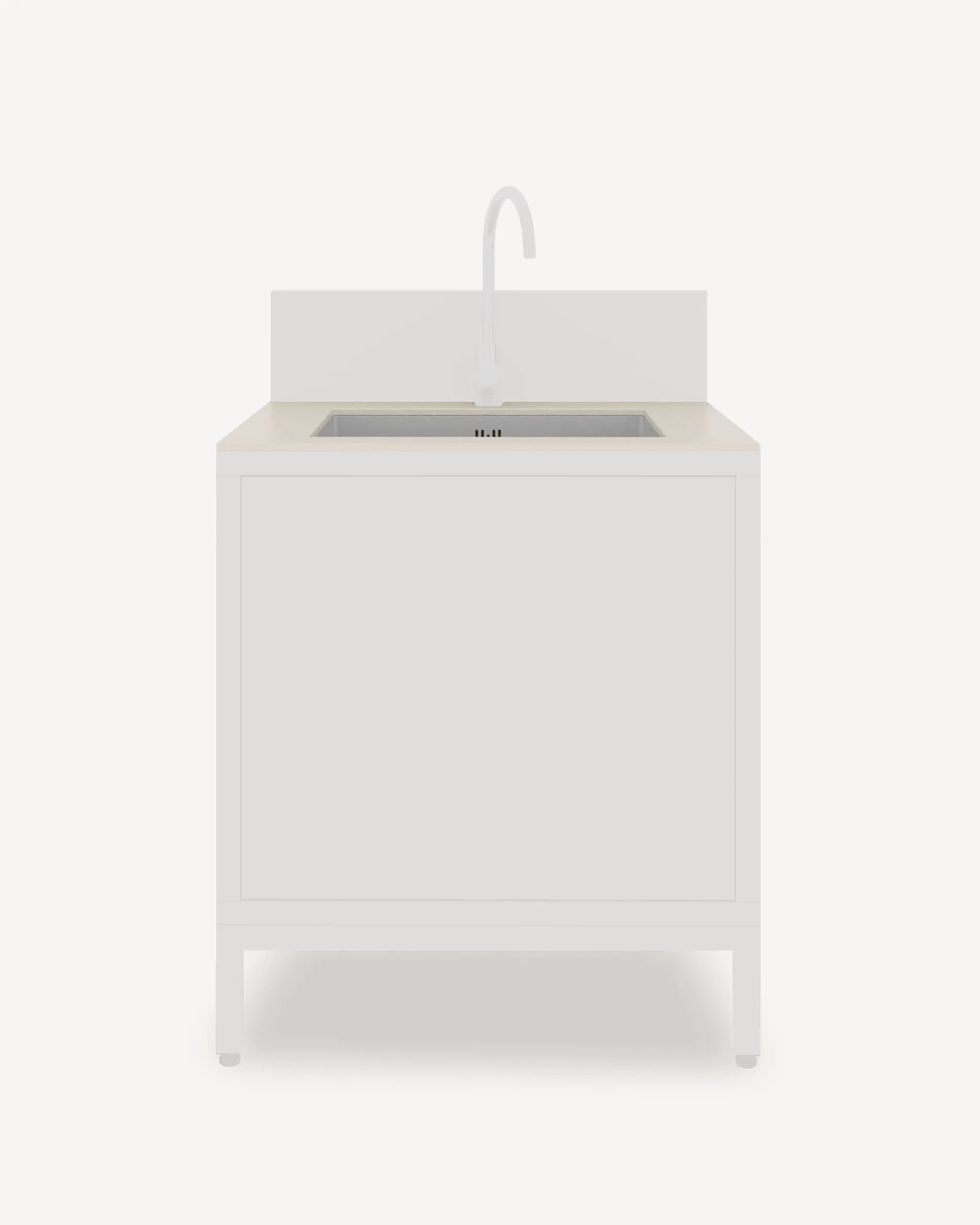 PILOTIS Sink Module Cabinet with Countertop, Cream Beige Front and Faucet, packshot on white background
