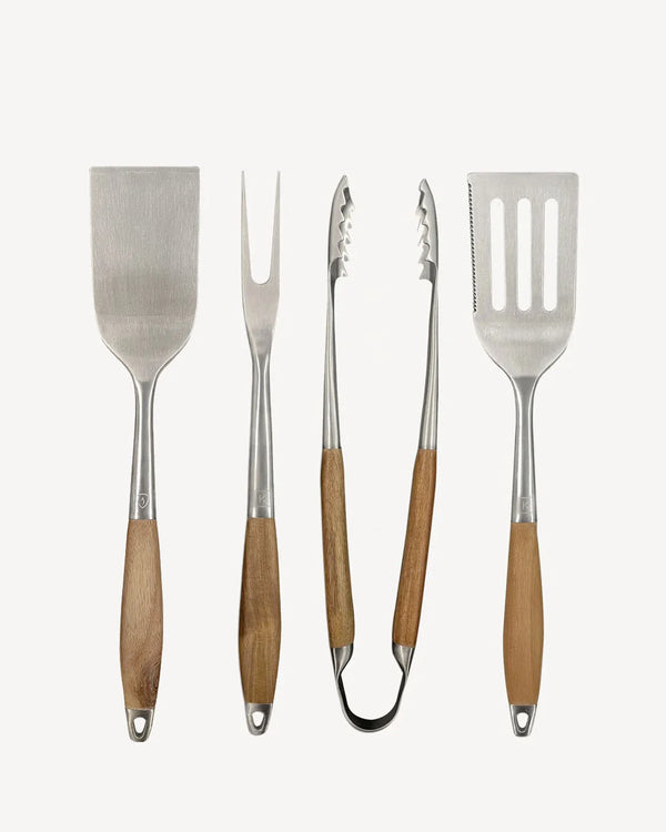 Set of 4 utensils in stainless steel and acacia