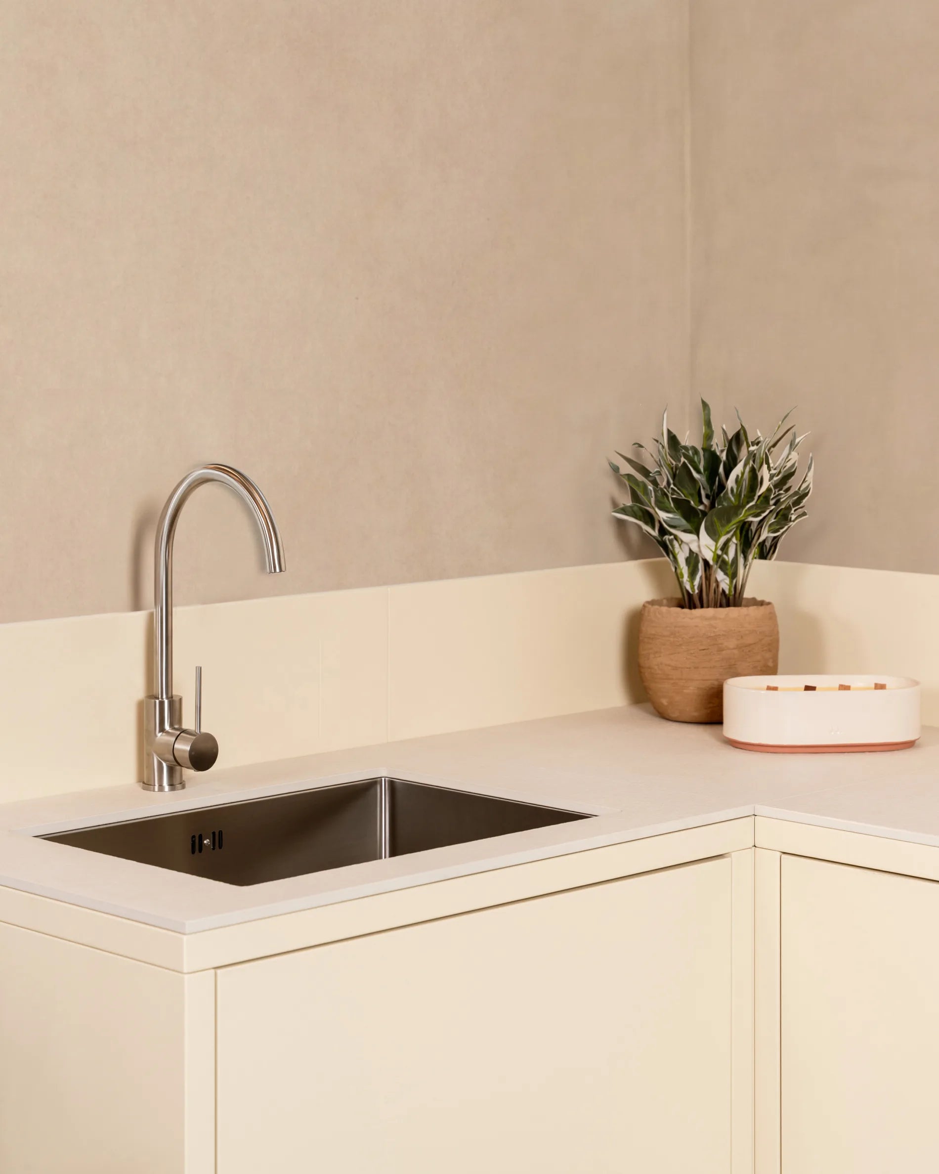 Kokko cream outdoor kitchen with sink and light worktop