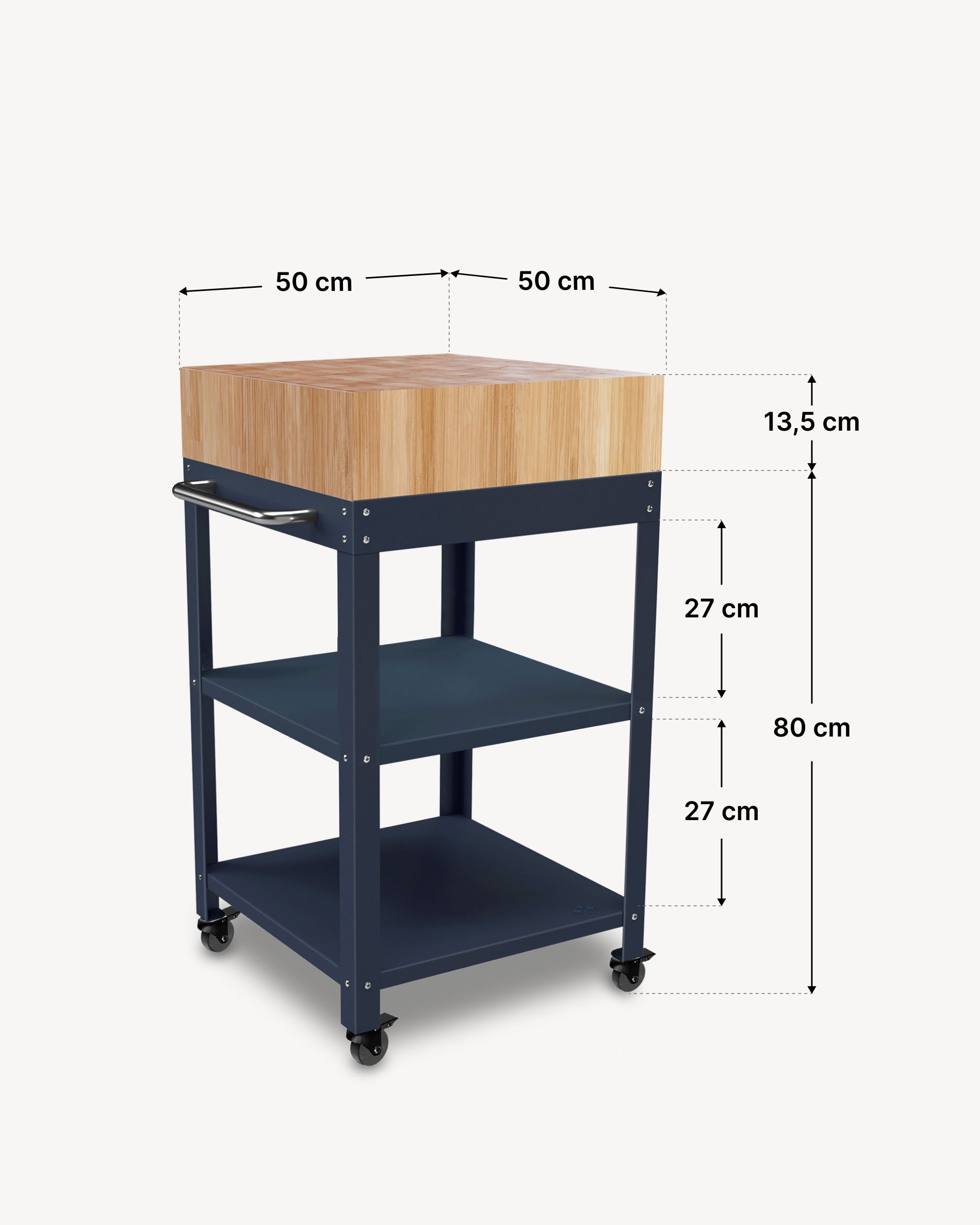 Dimensions of 50x50 metal side table with butcher block