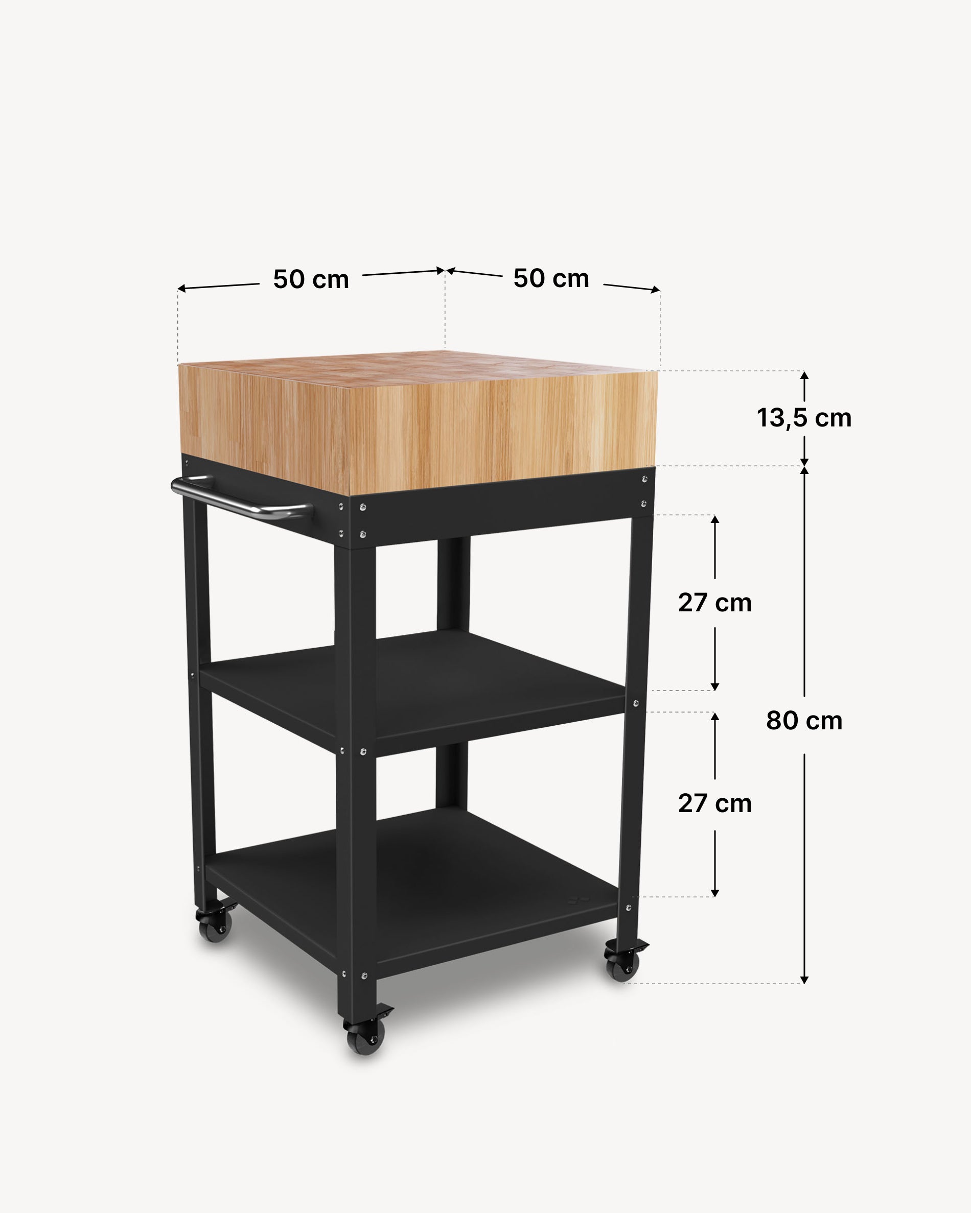 Dimensions of metal side table 50x50 with butcher block