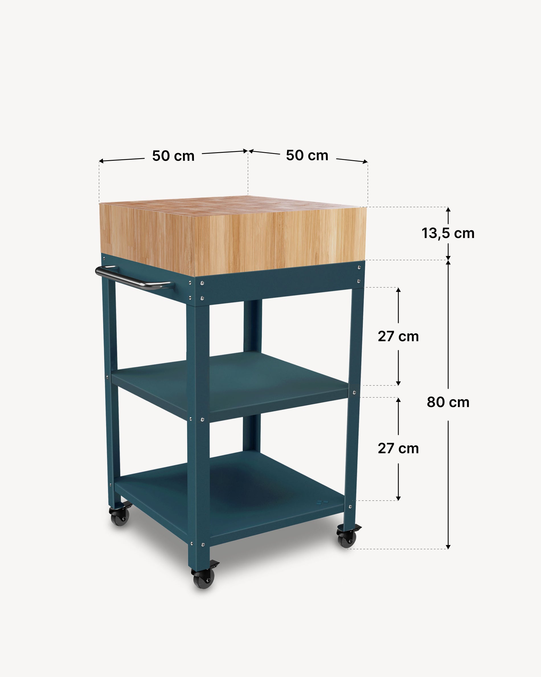Dimensions of metal side table 50x50 with butcher block