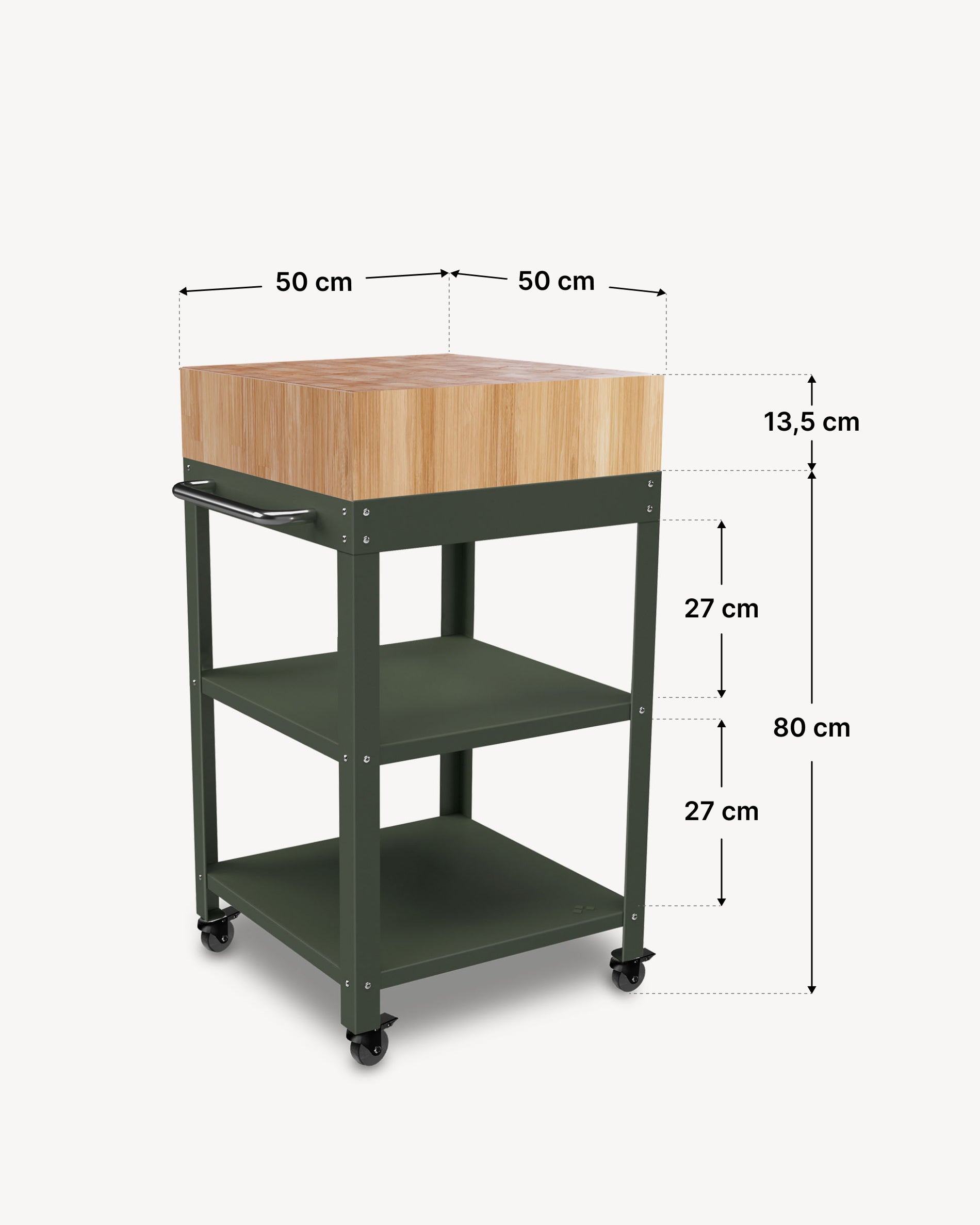 Dimensions of metal side table 50x50 with butcher block