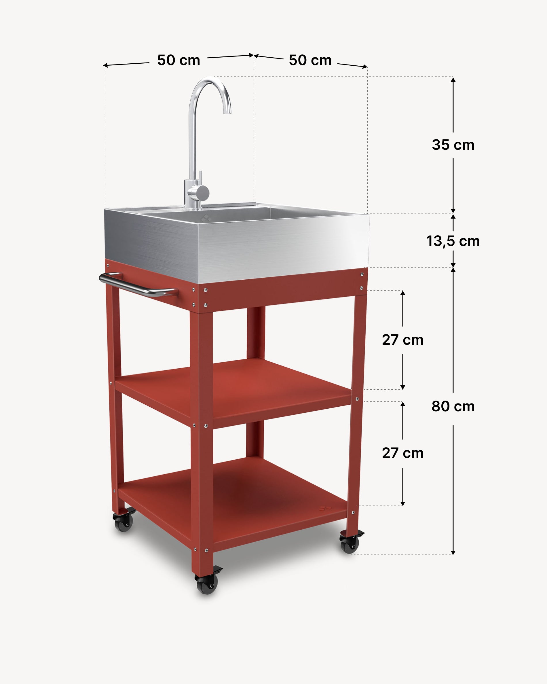 Dimensions of metal side table 50x50 with stainless steel sink