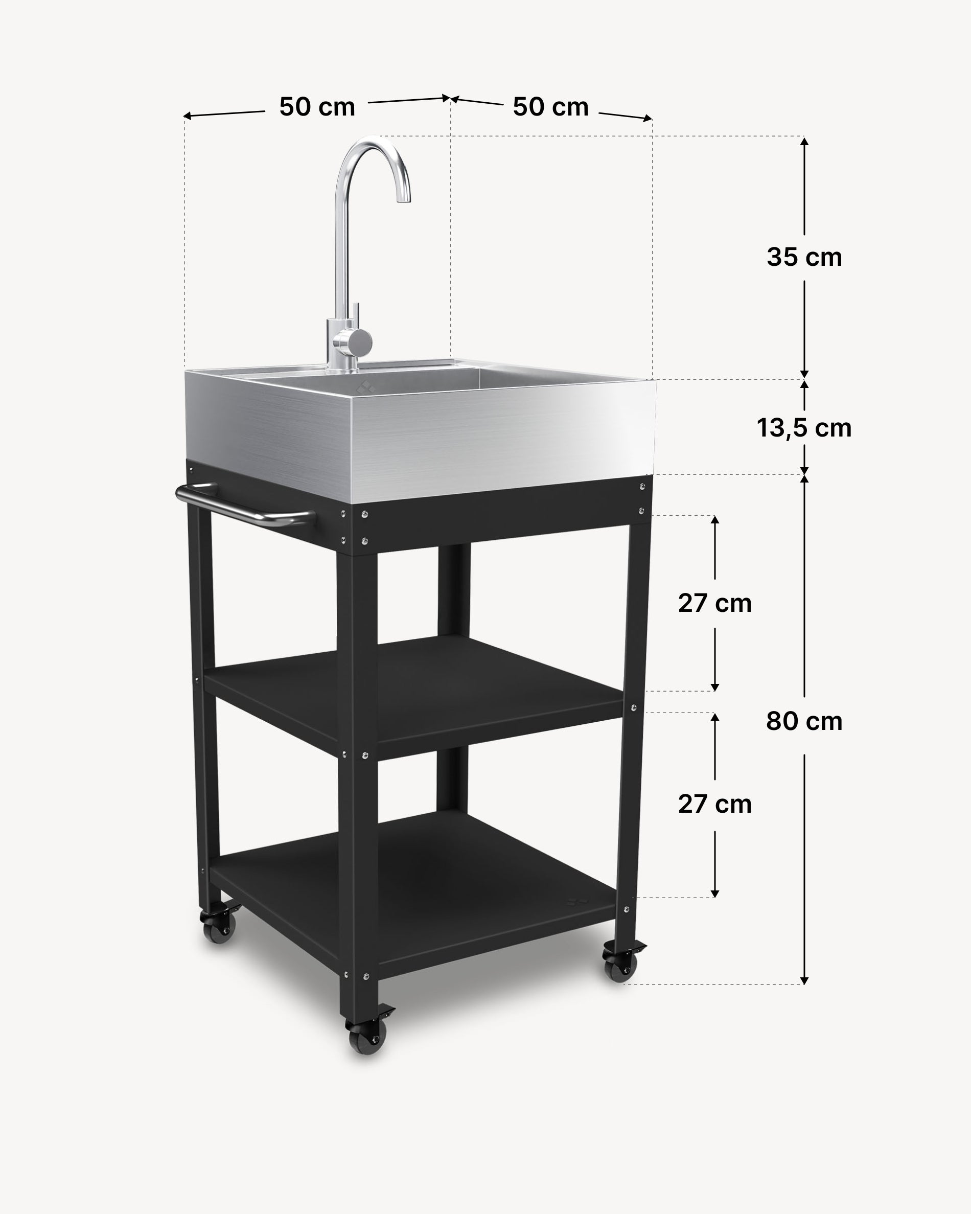 Dimensions of metal side table 50x50 with stainless steel sink