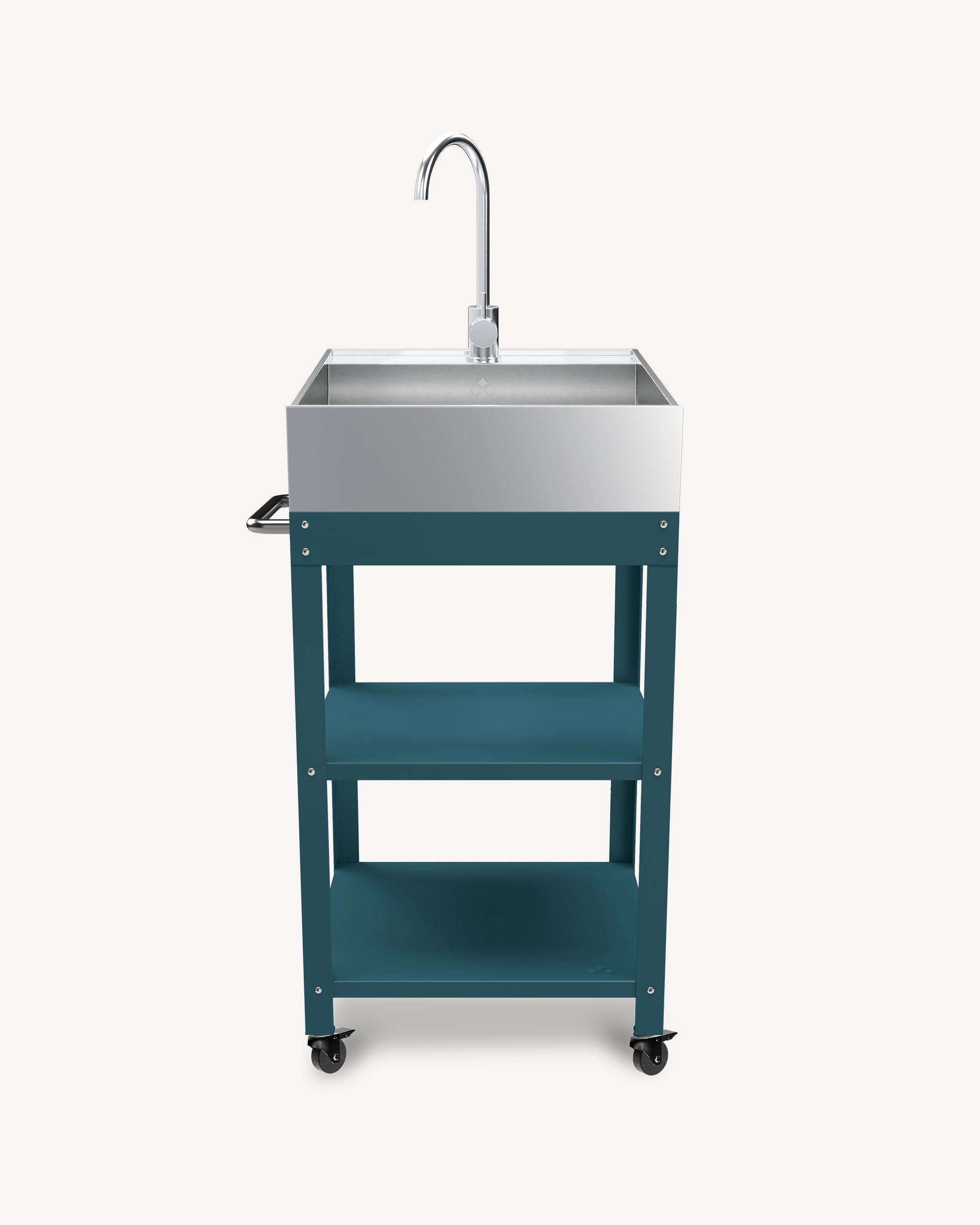 Ocean blue metal side table with stainless steel sink