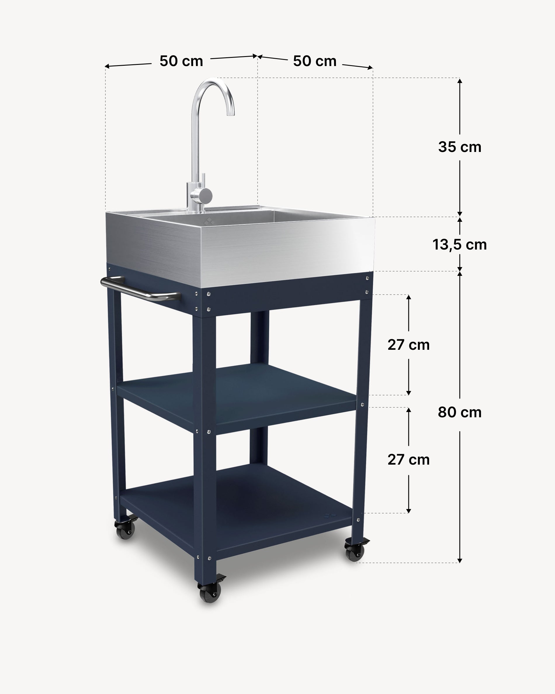 Dimensions of metal side table 50x50 with stainless steel sink