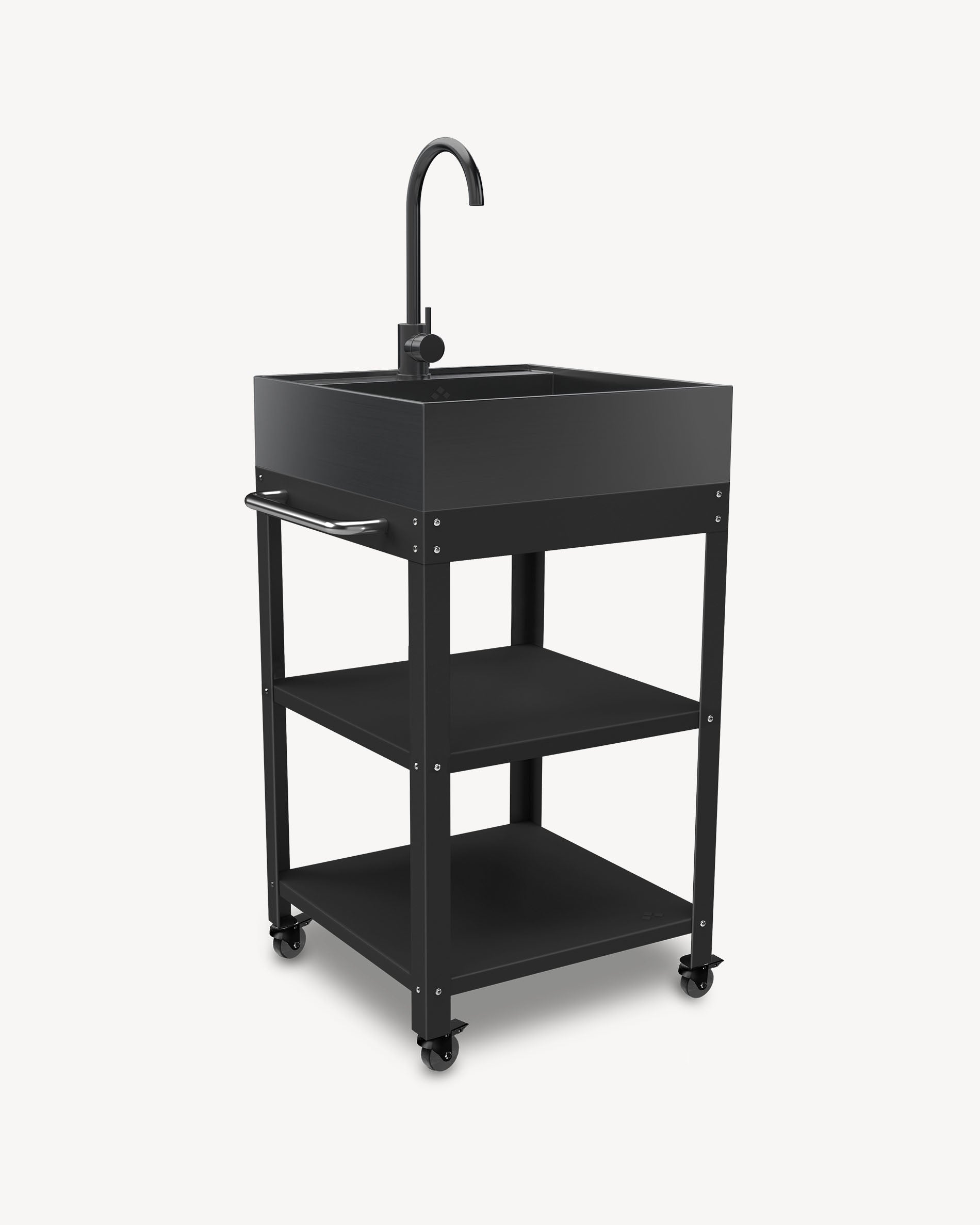 Black Metal Side Table with Stainless Steel Sink