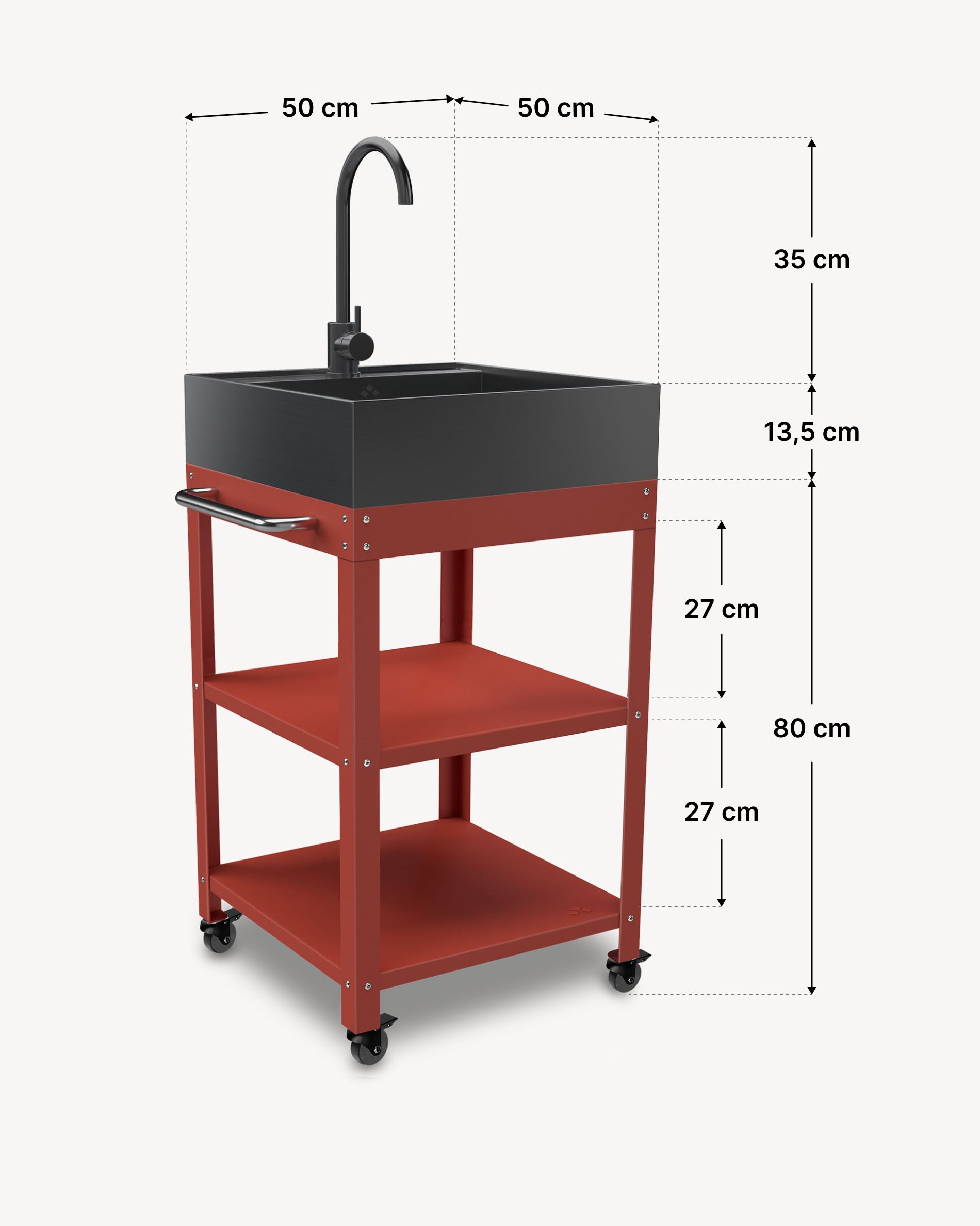 Dimensions of 50x50 metal side table with black stainless steel sink