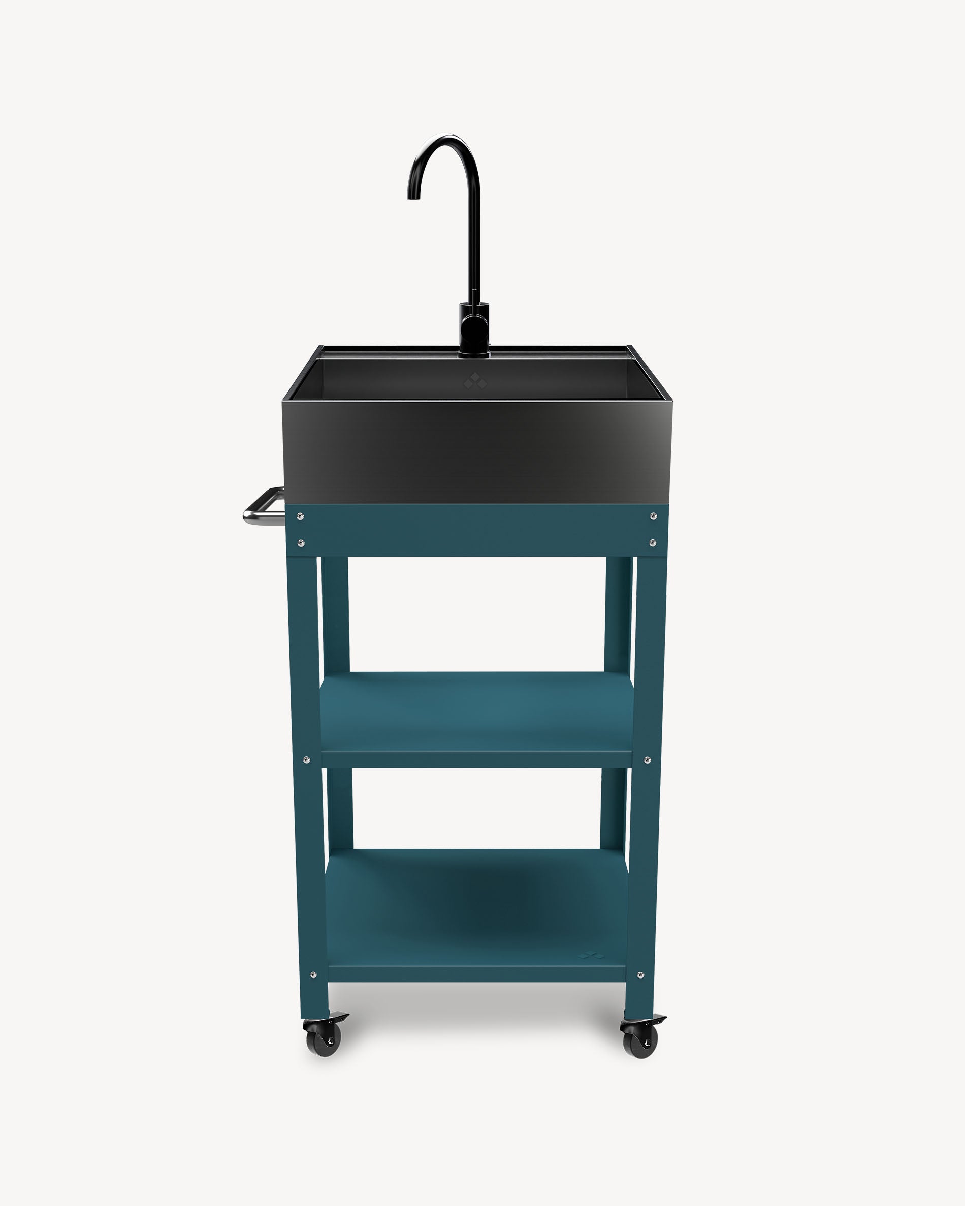 Ocean blue metal side table with stainless steel sink