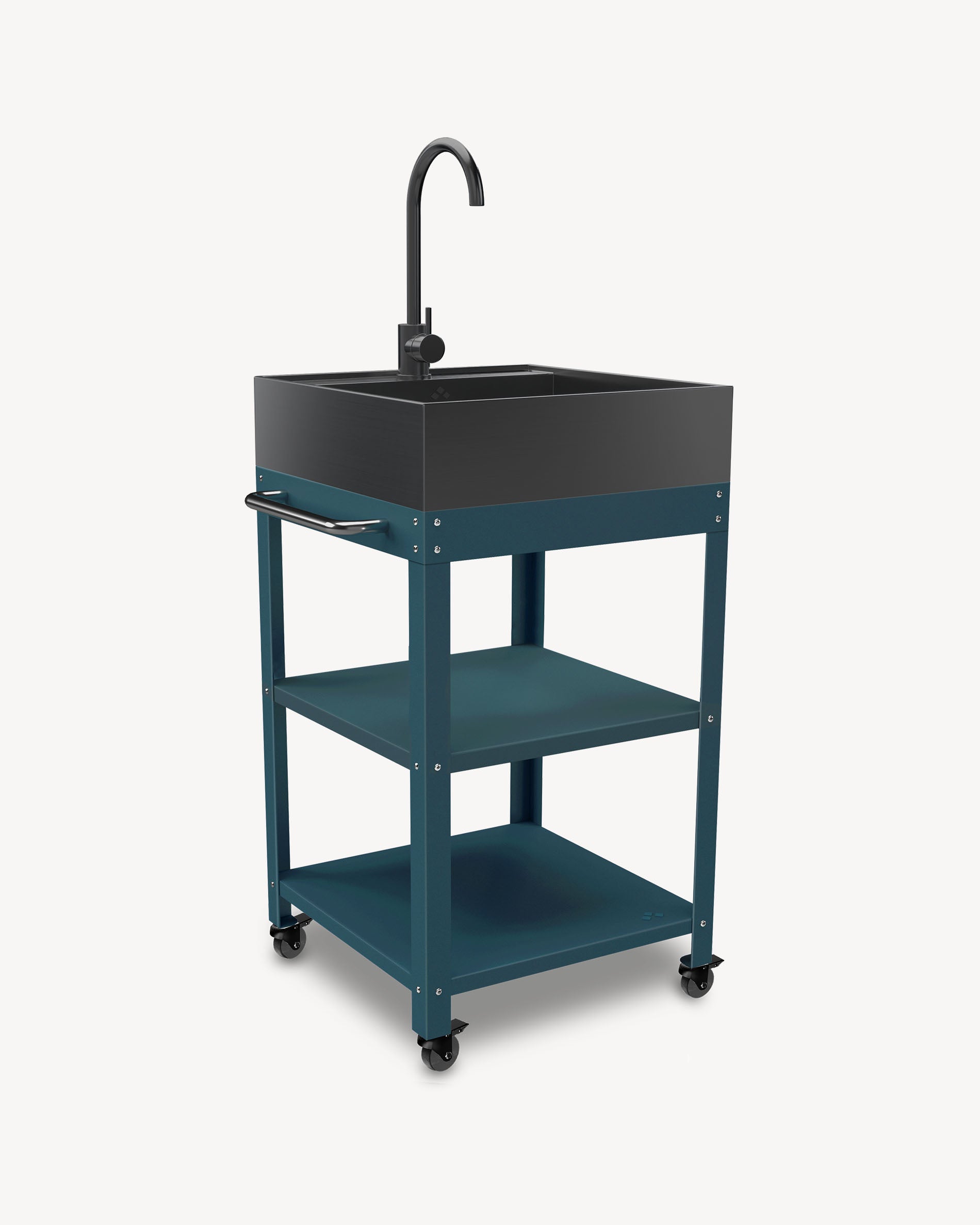Ocean blue metal side table with stainless steel sink