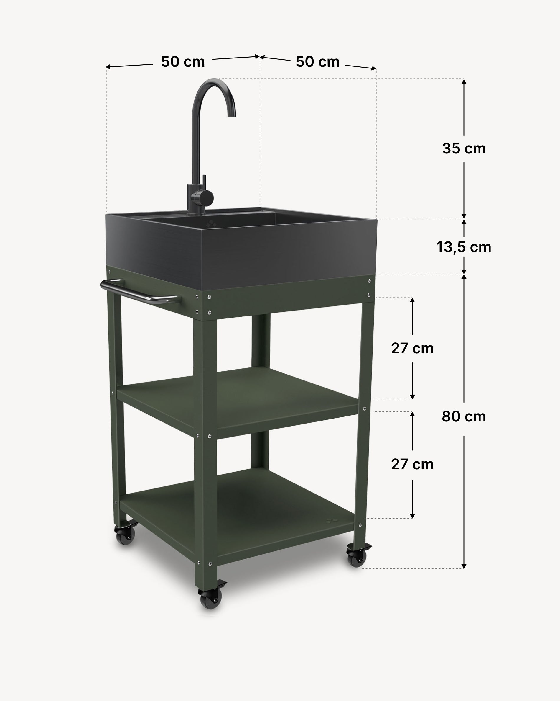 Dimensions of metal side table 50x50 with black stainless steel sink