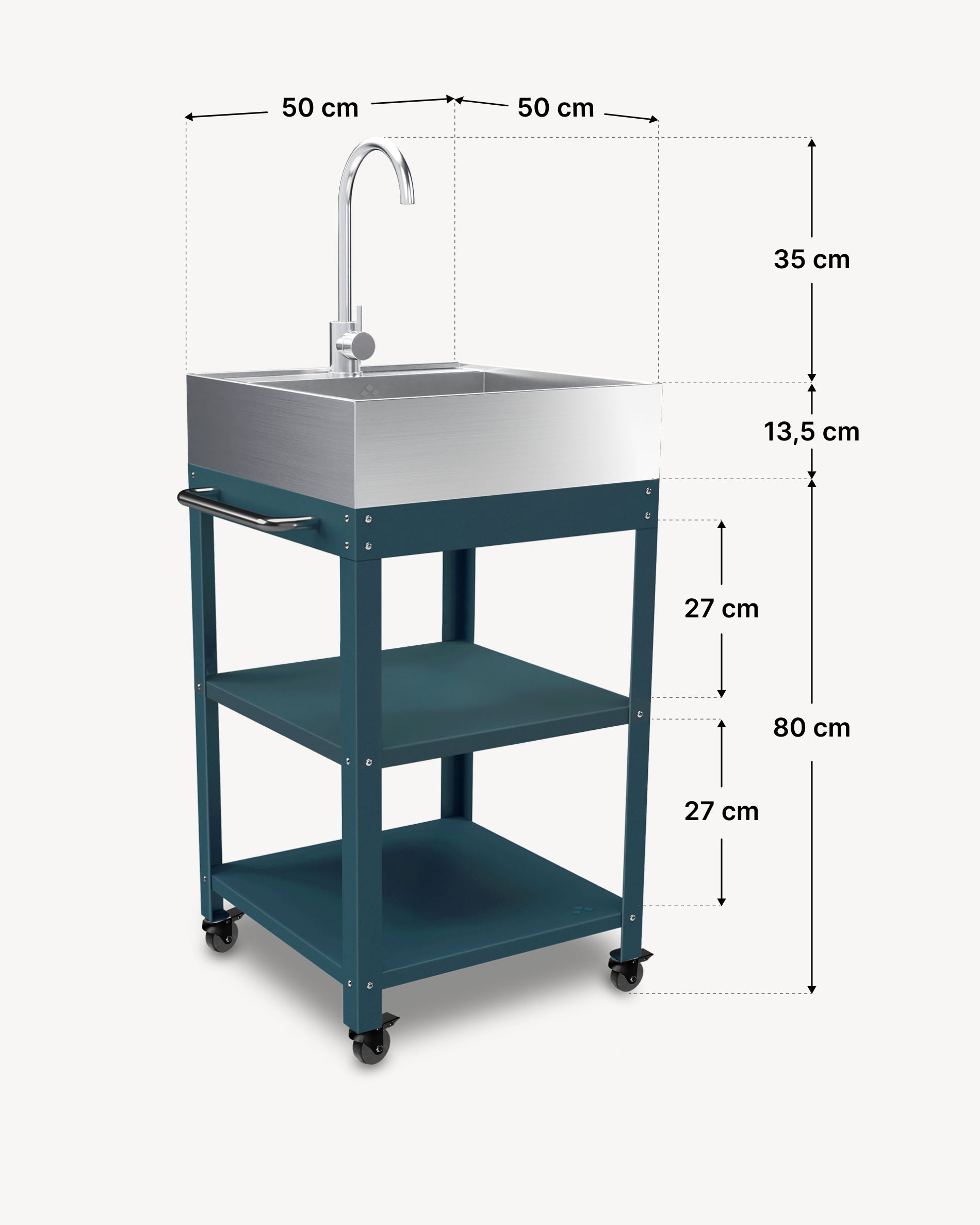 Dimensions of metal side table 50x50 with stainless steel sink