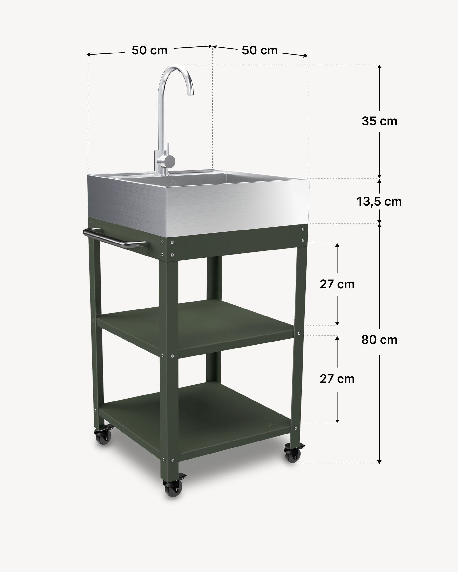 Dimensions of metal side table 50x50 with stainless steel sink
