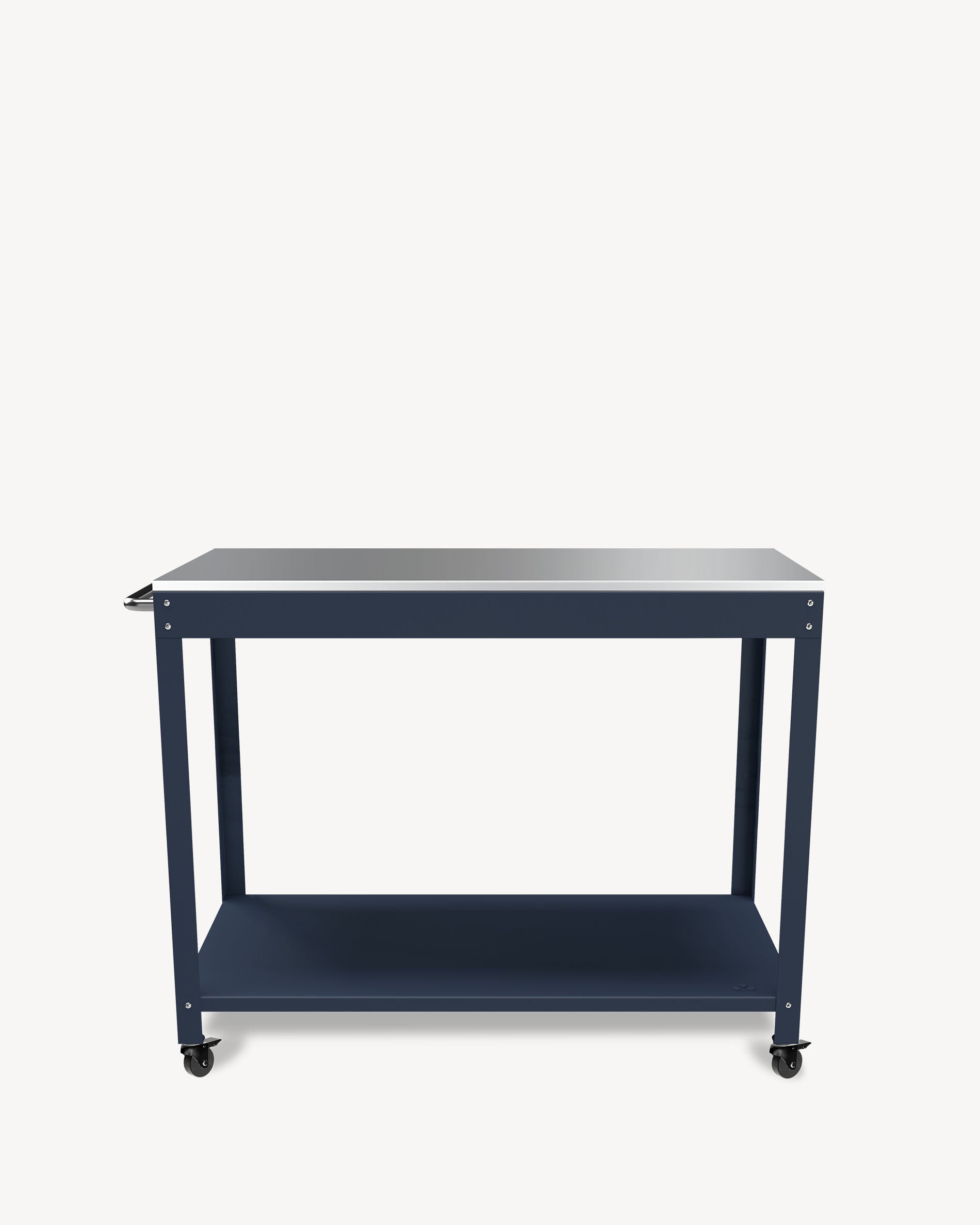 Navy blue metal and stainless steel side table