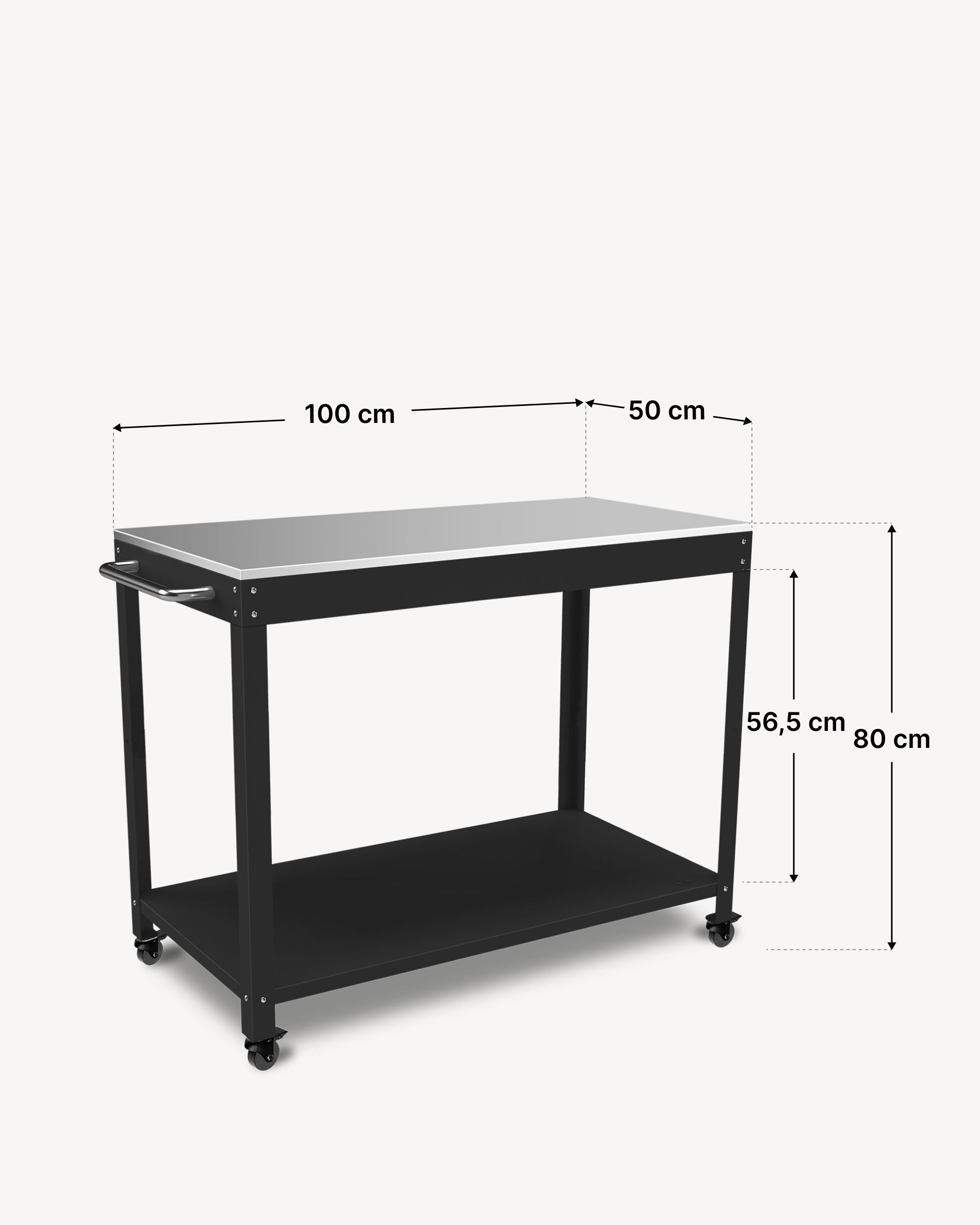 Diagram of the dimensions of the Kokko metal side table 100 × 50 cm, black finish.