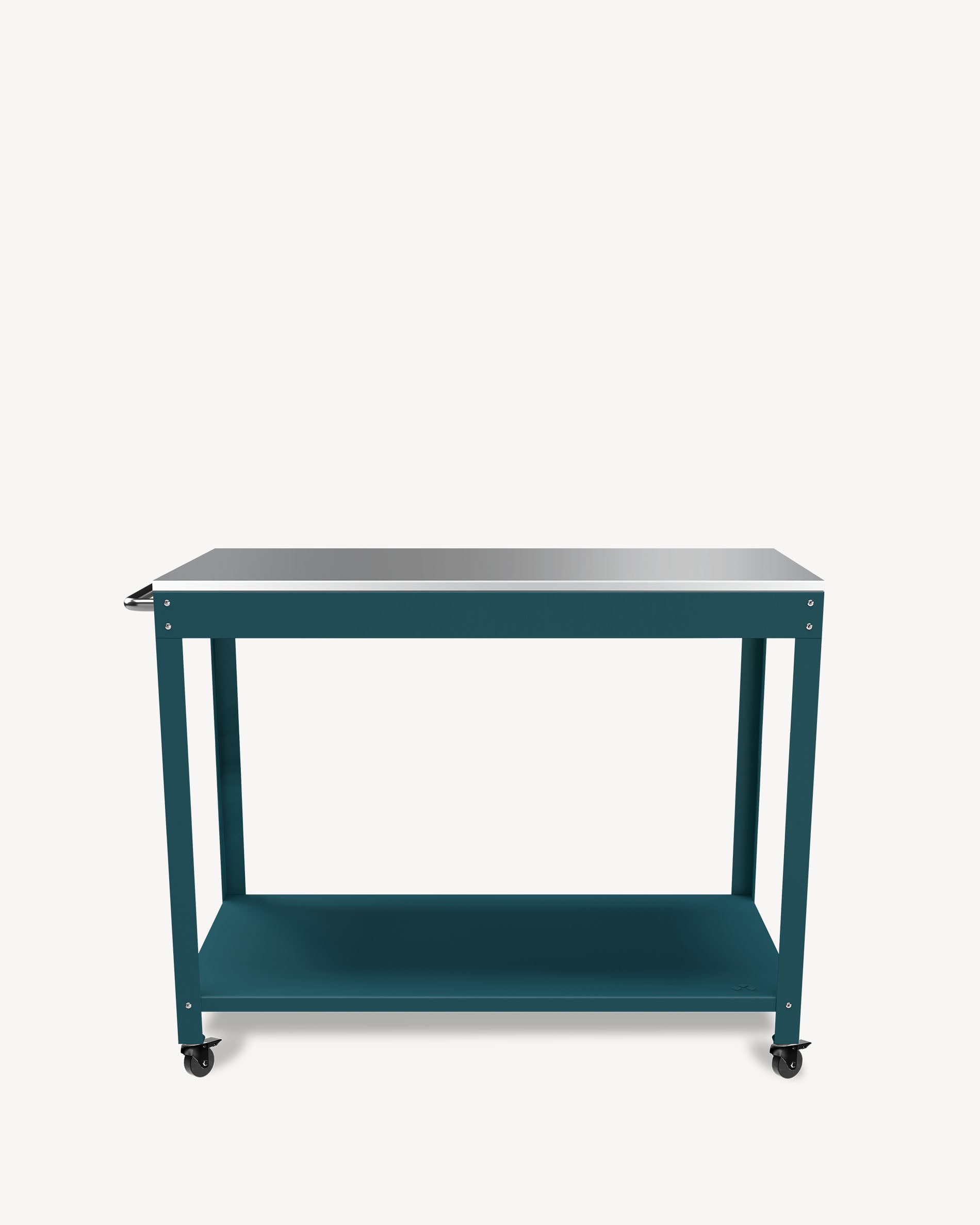 Ocean blue metal and stainless steel side table