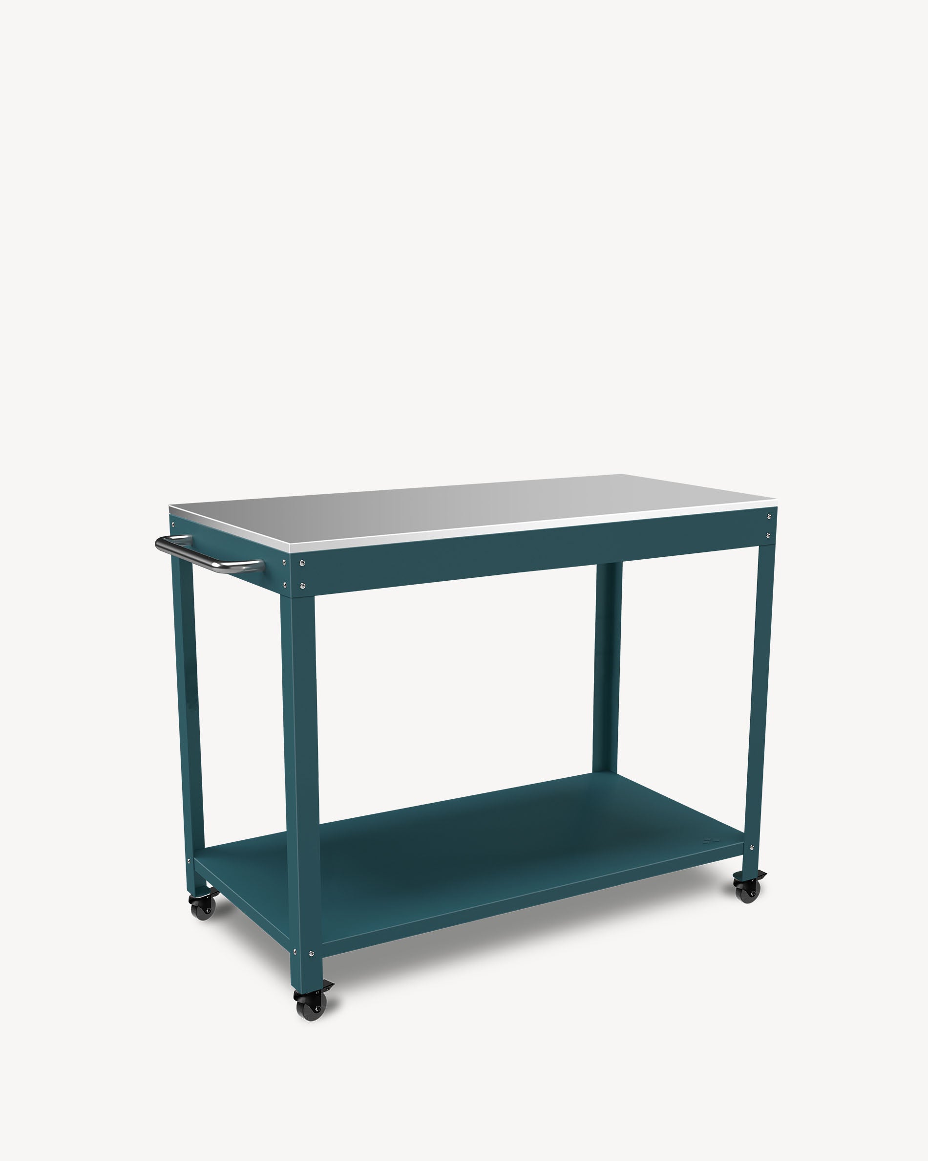 Ocean blue metal and stainless steel side table
