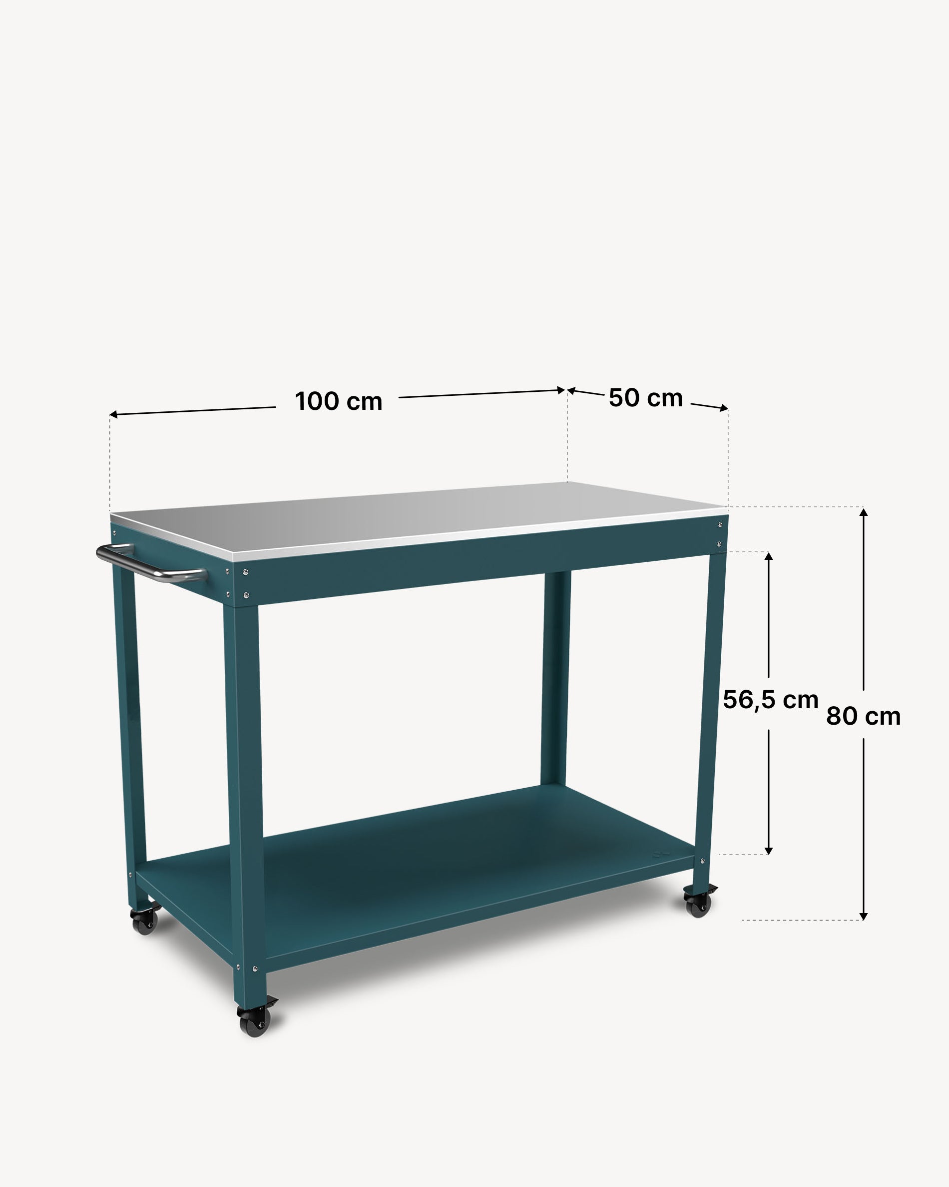 Diagram of the dimensions of the Kokko metal side table 100 × 50 cm, ocean color.