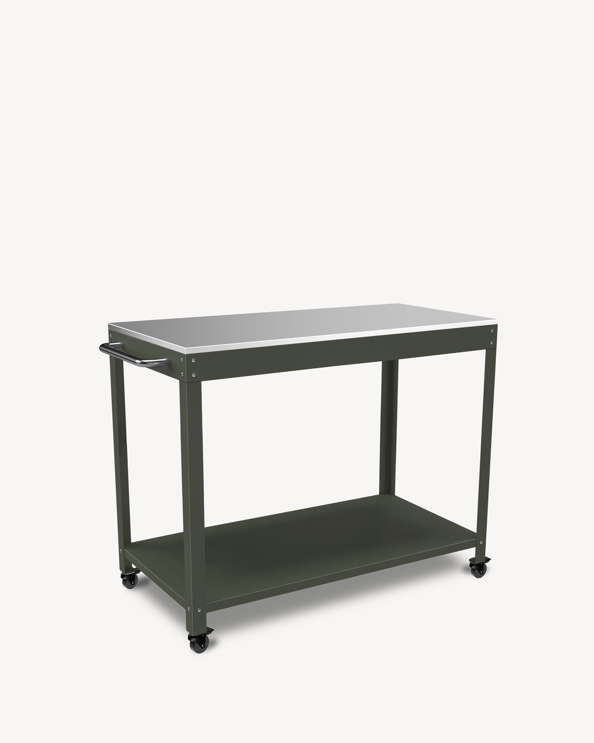 Olive green metal and stainless steel side table