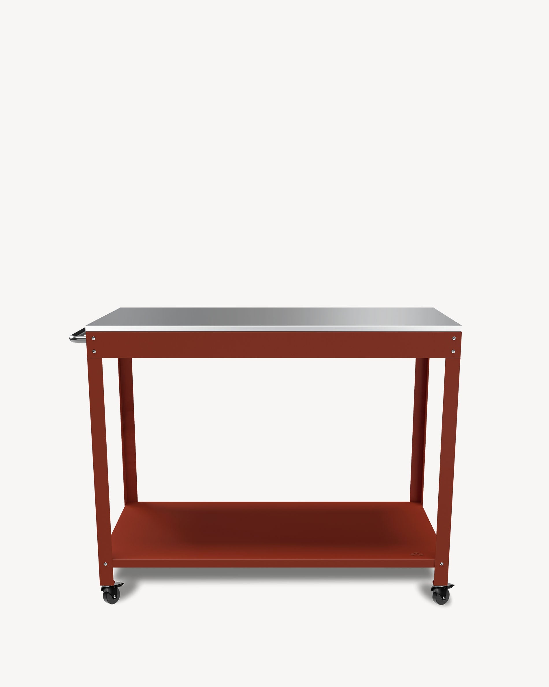 Red metal and stainless steel side table