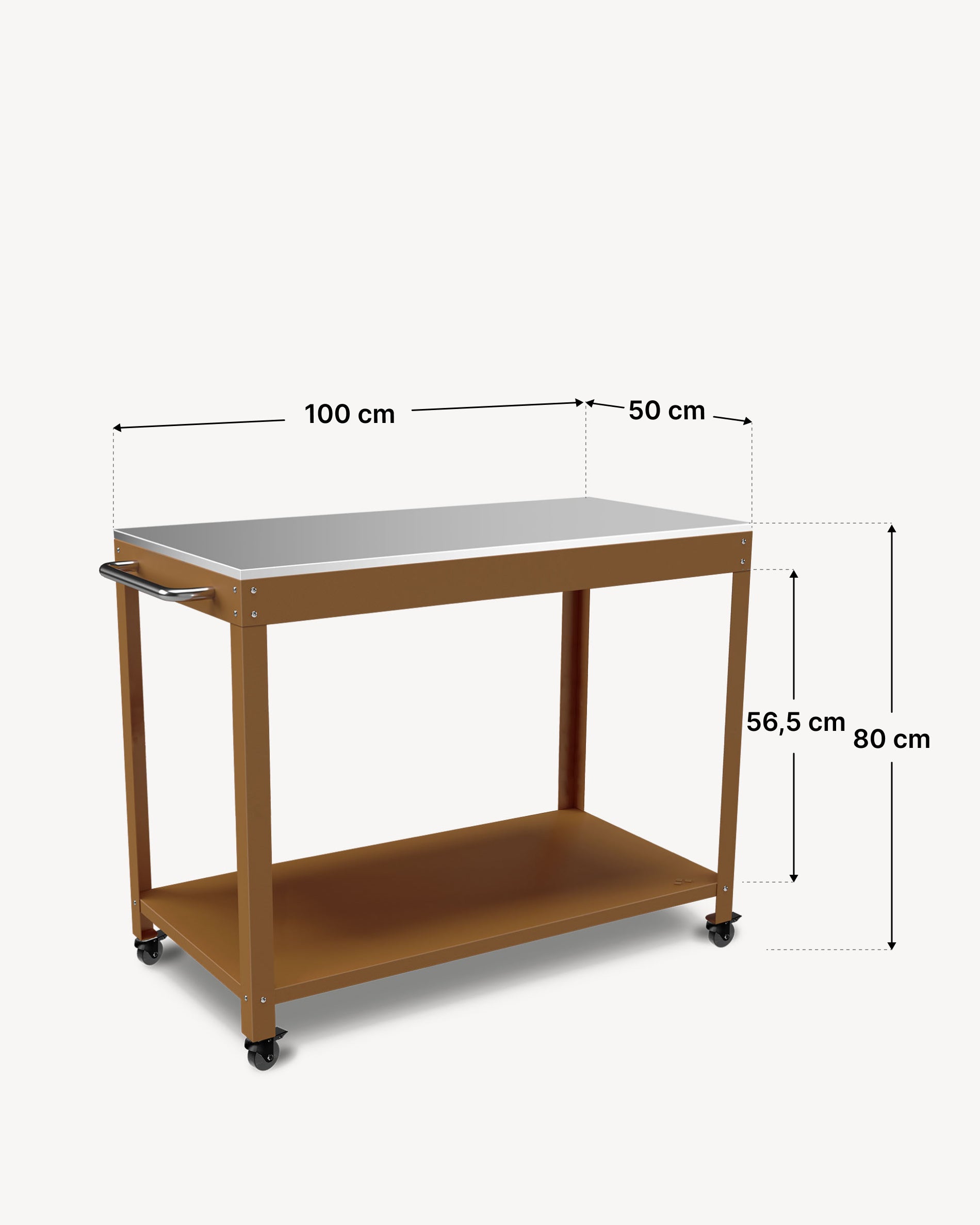 Diagram of the dimensions of the Kokko metal side table 100 × 50 cm, sienna color.