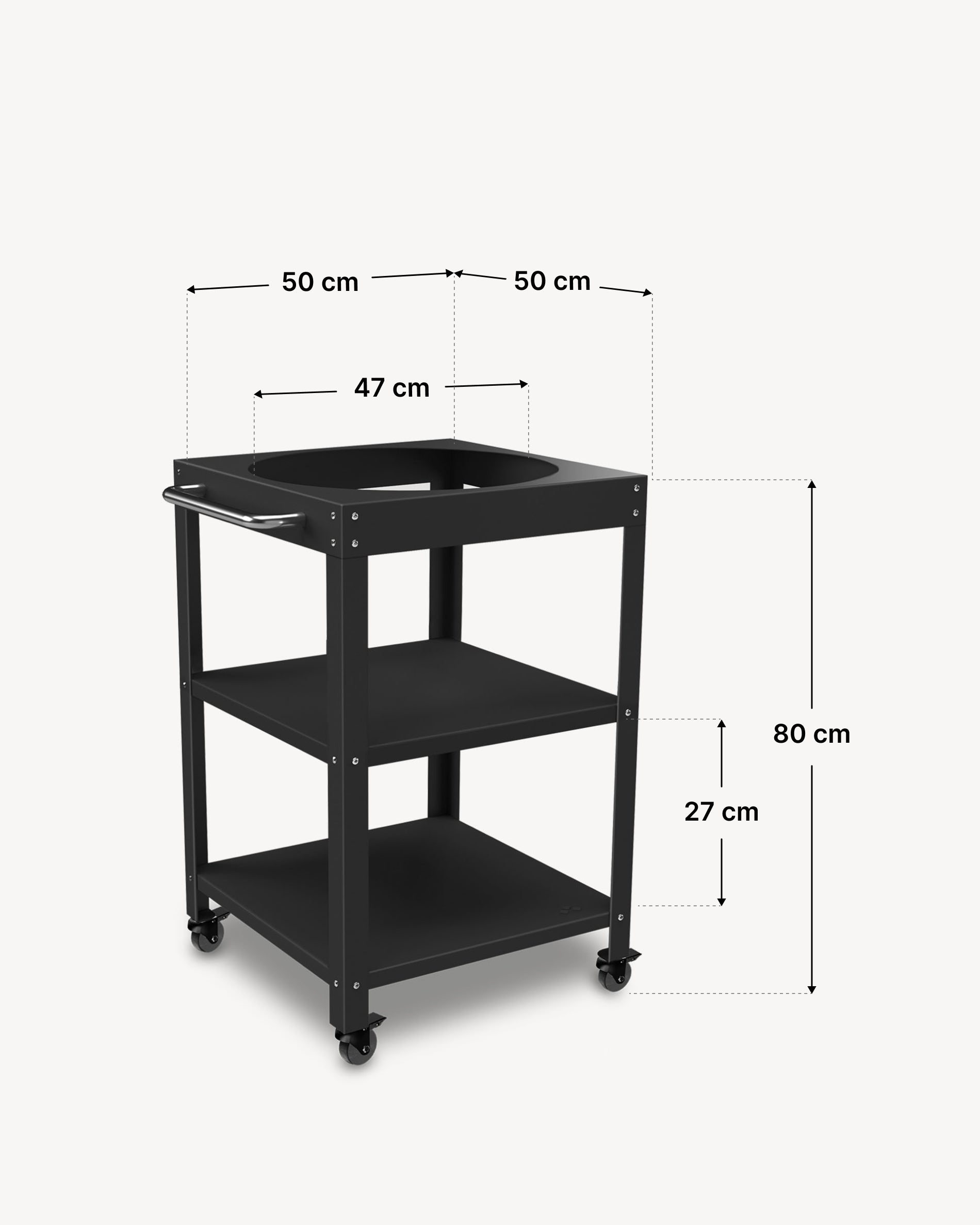 Dimensions of the 50 × 50 cm metal side table for Kokko 18, black finish.