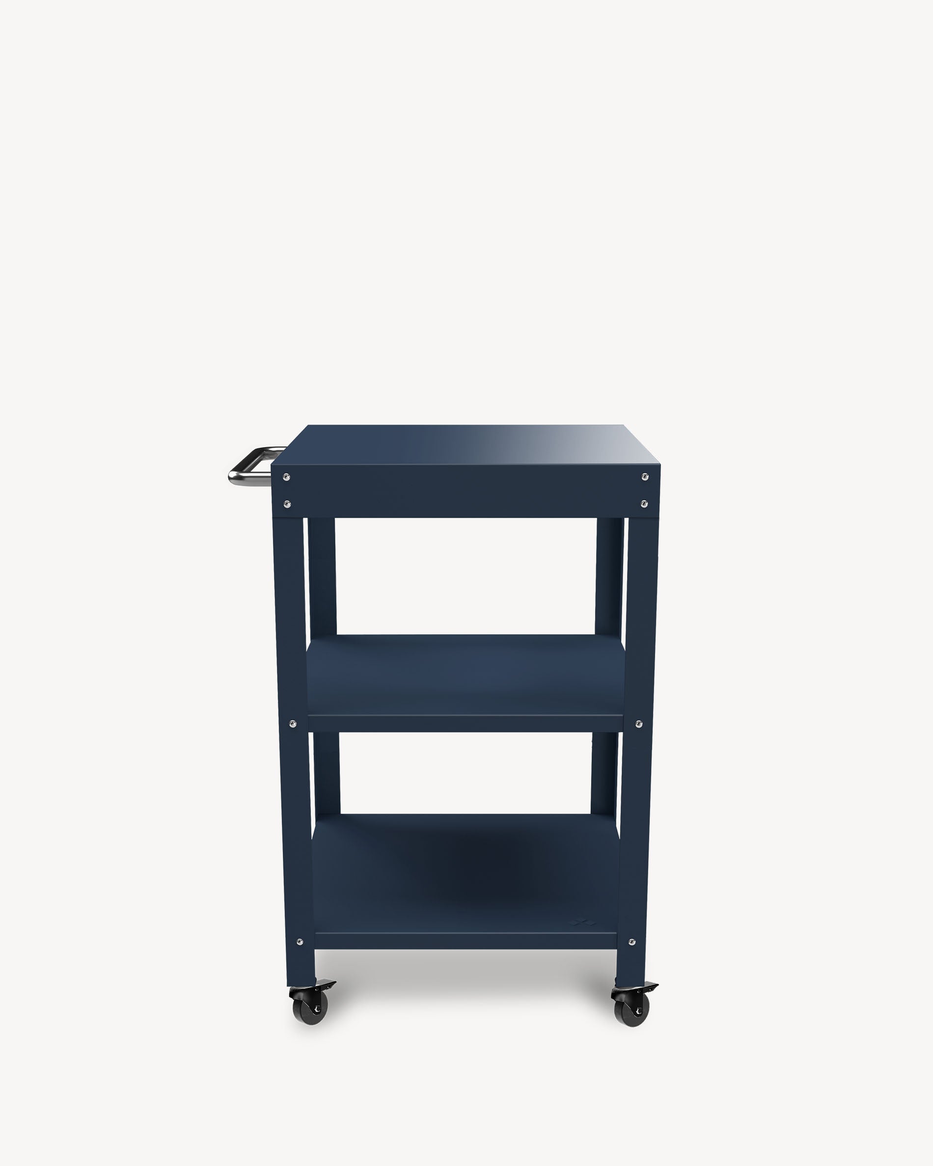 Metal side table with navy blue top