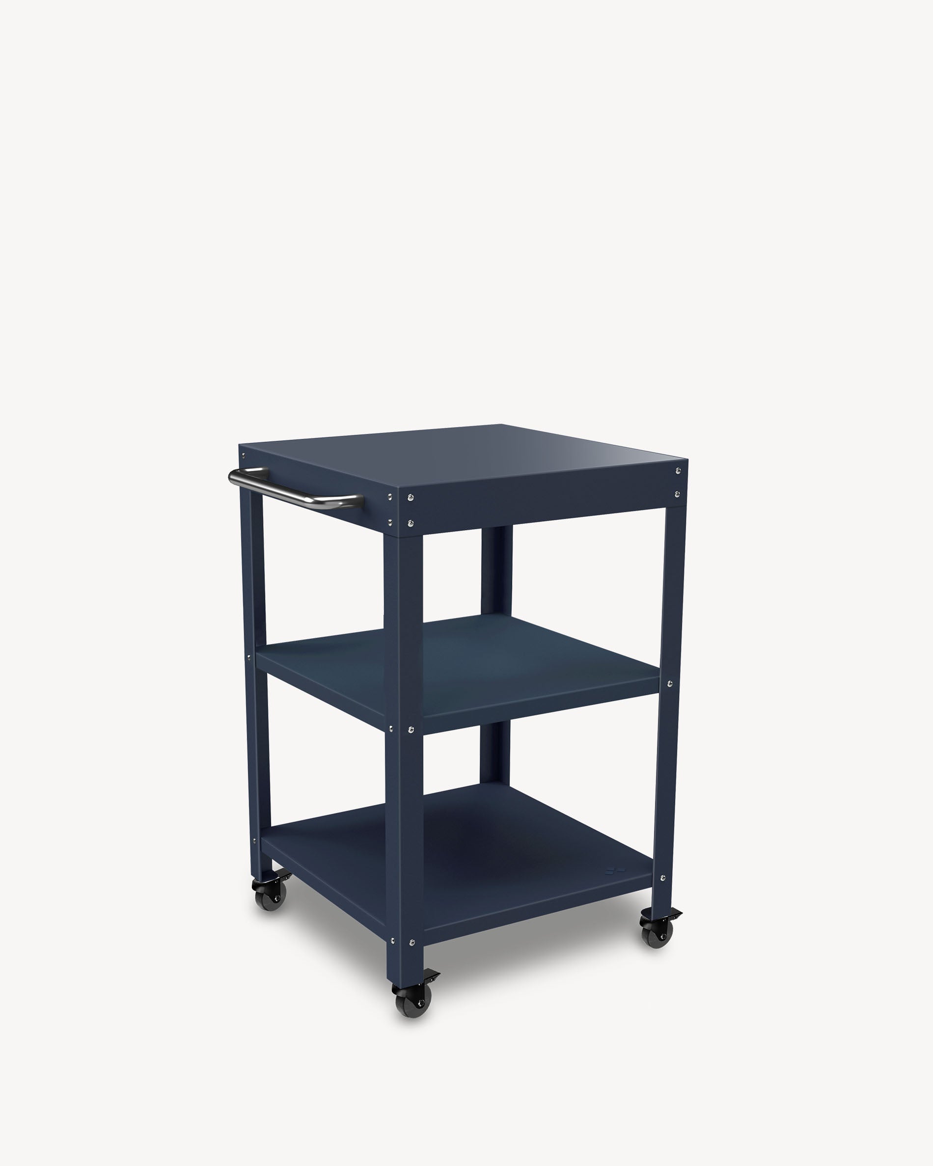 Metal side table with navy blue top