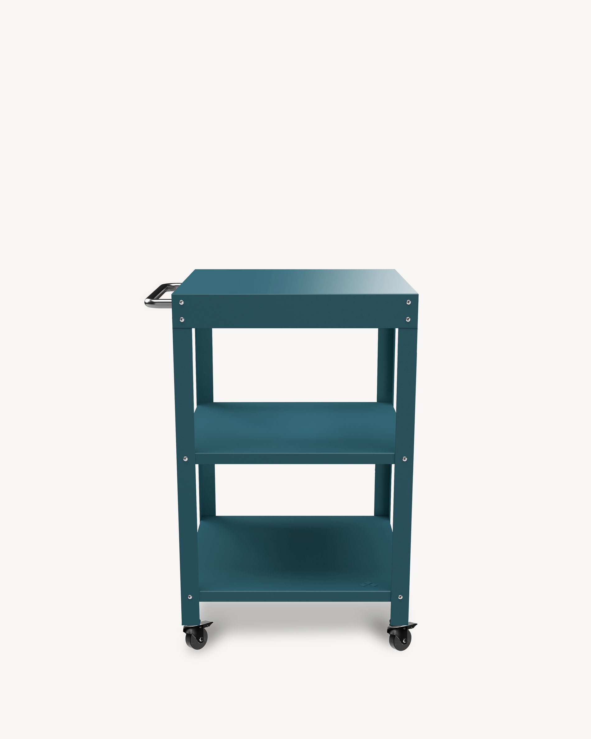 Metal side table with ocean blue top