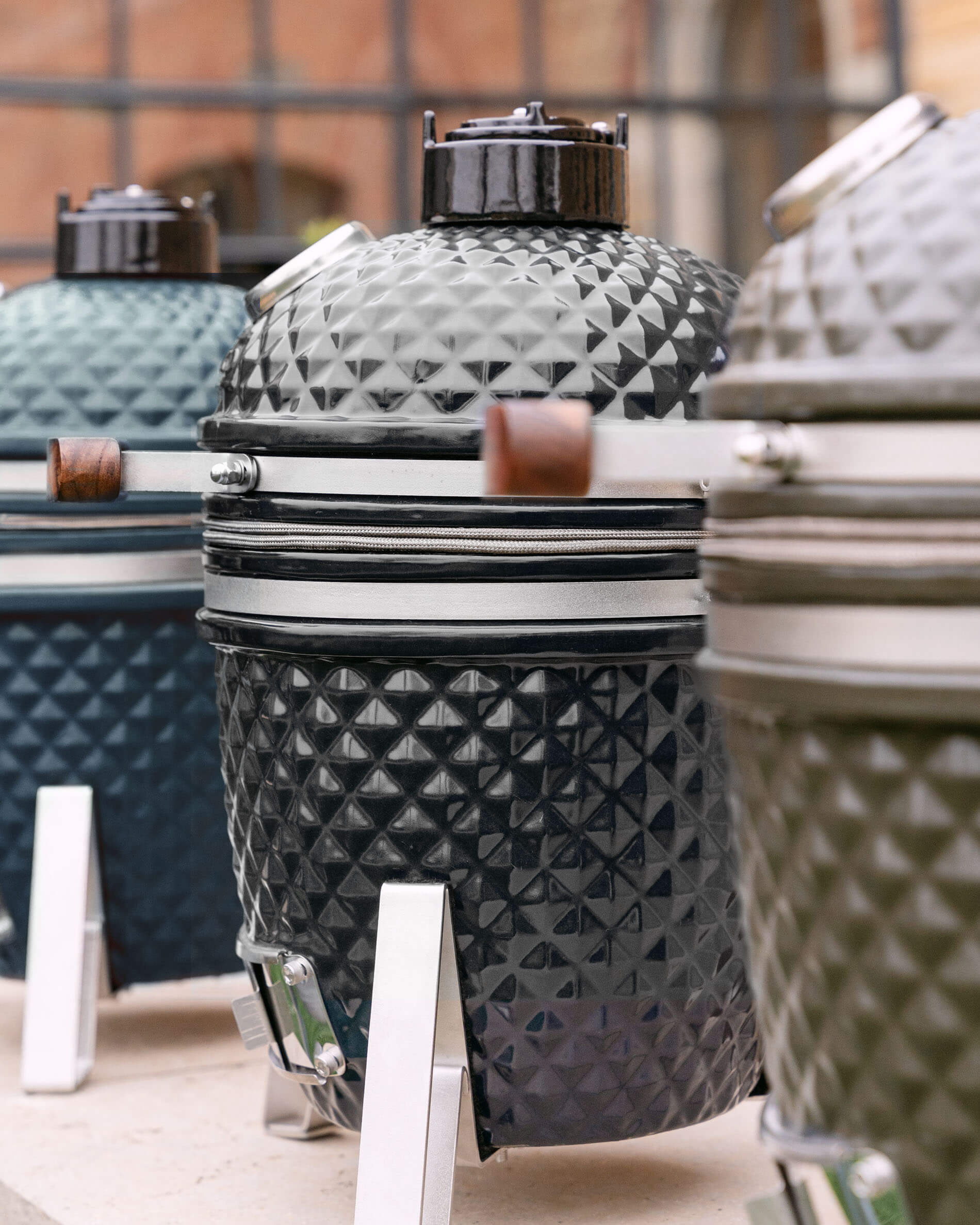 Little Kokko 13 ceramic kamado, shown in various colours.
