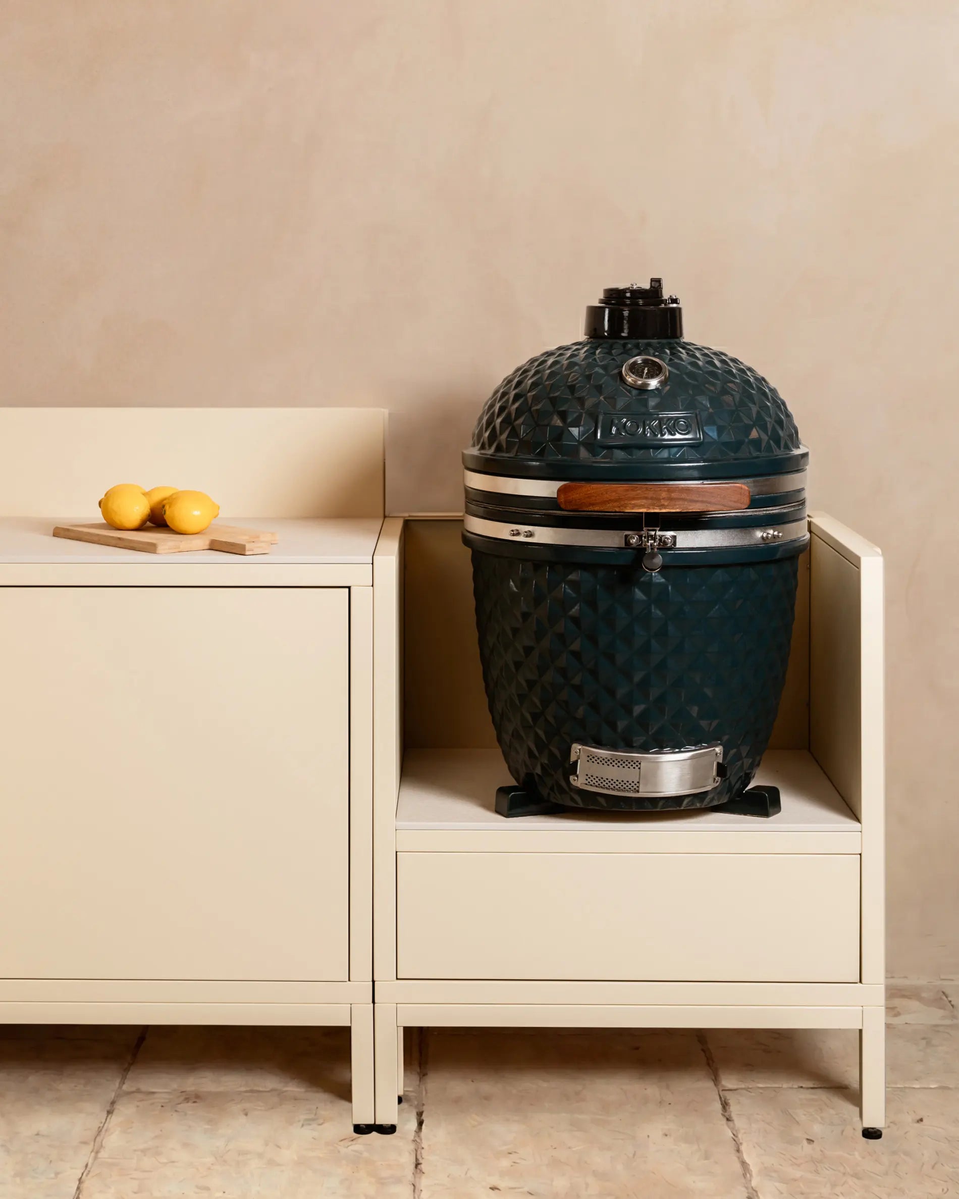 Cream Kokko kamado module with open niche and light worktop