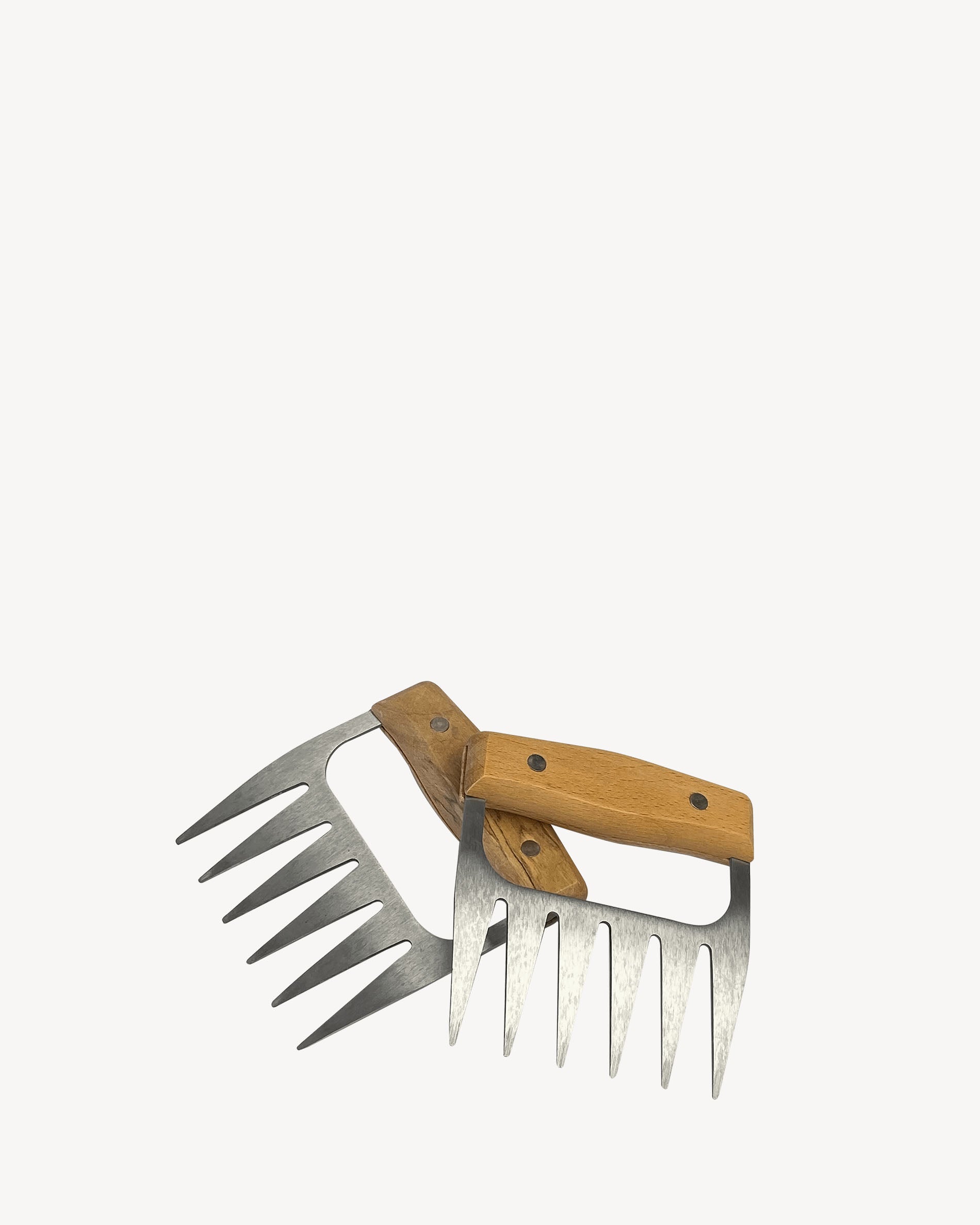 pair of stainless steel and wood claws