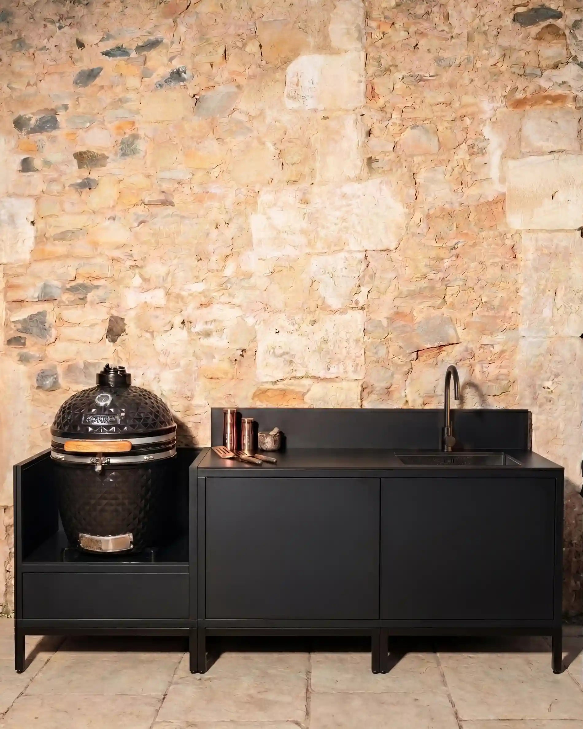 Kokko black sink module with faucet and integrated storage