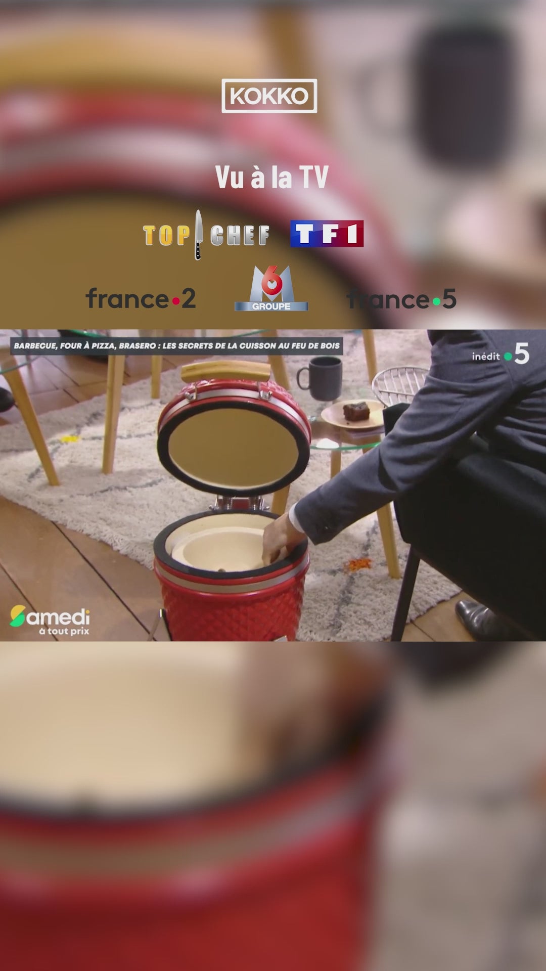 Load video: Vidéo Kokko présentant le kamado en situation de cuisson et de dégustation