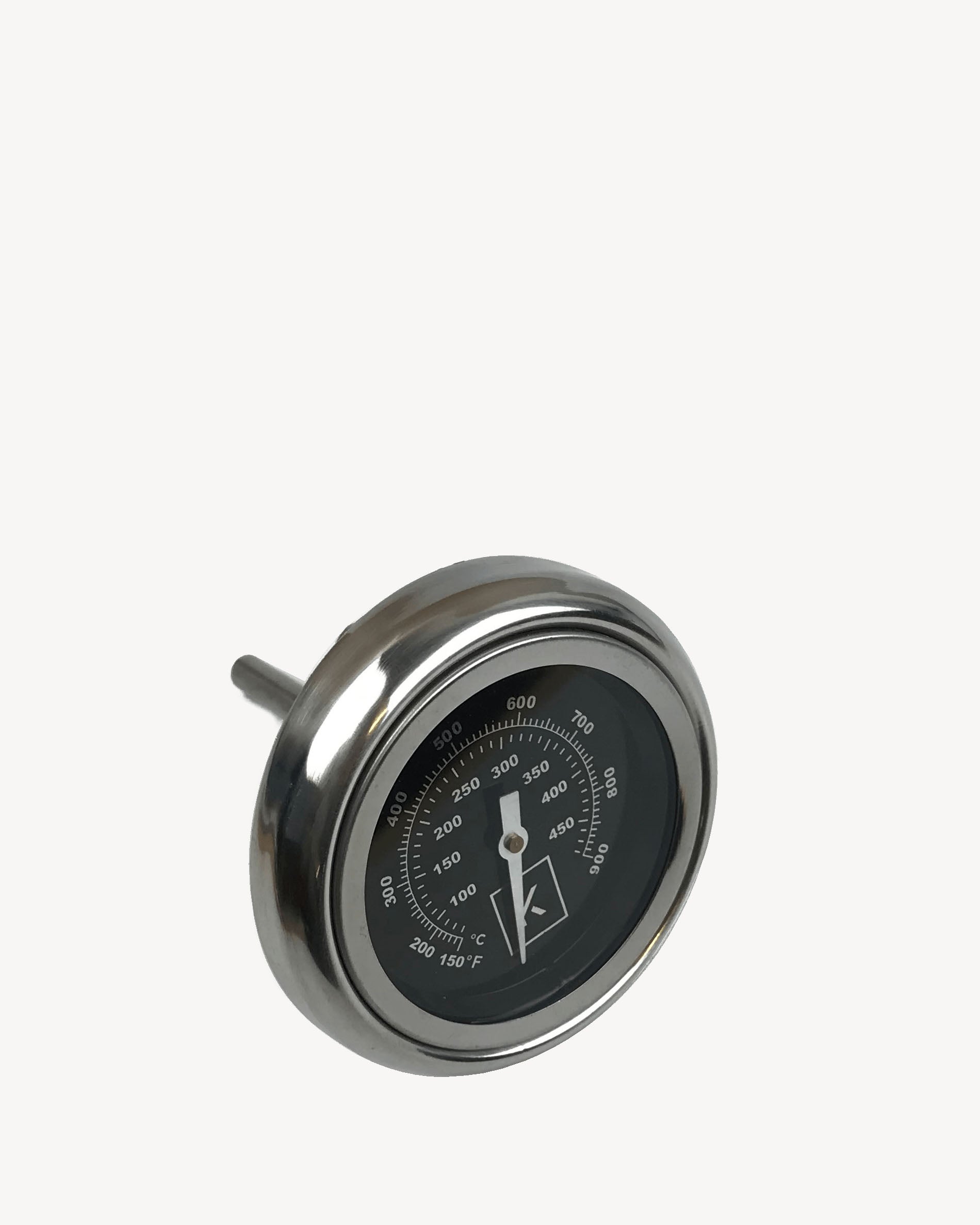 Built-in stainless steel thermometer for precise kamado temperature control.