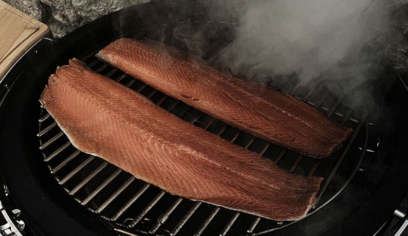 Smoked trout on the barbecue